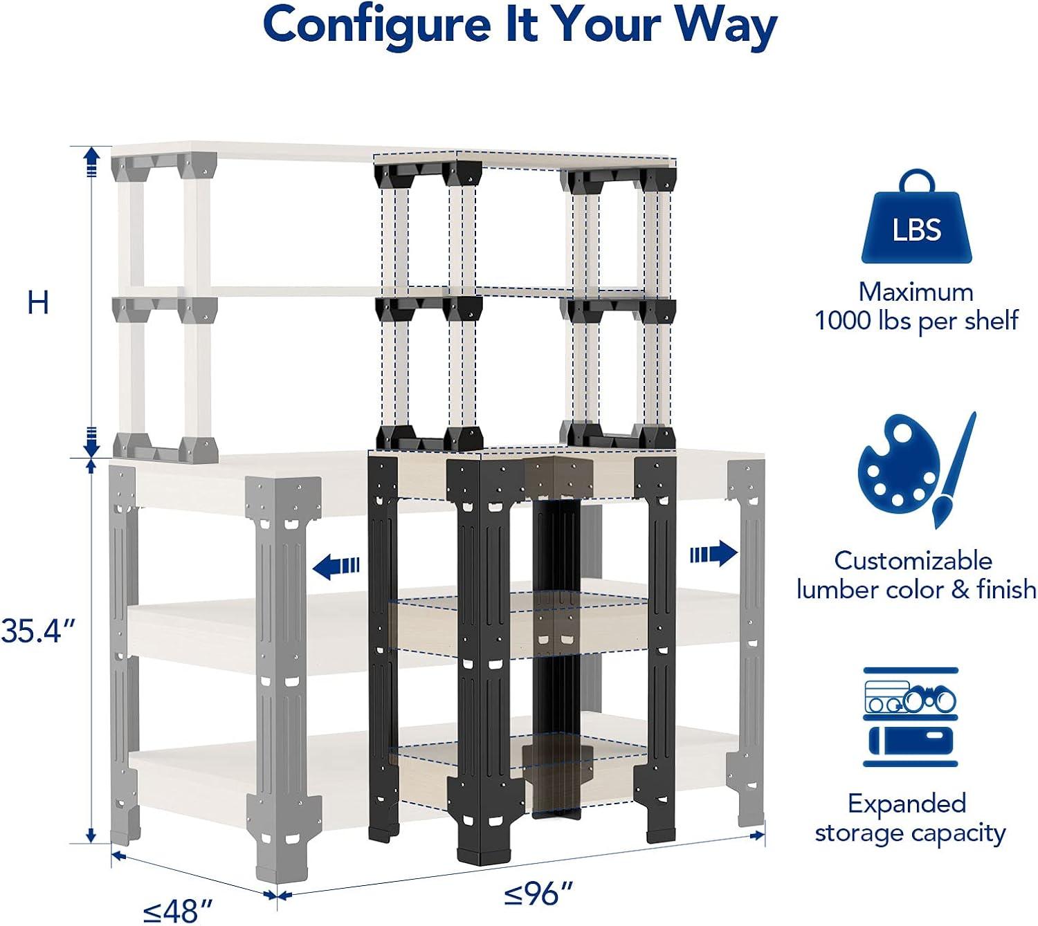 Adjustable Black Steel Work Bench Leg Kit for Customizable Shelving