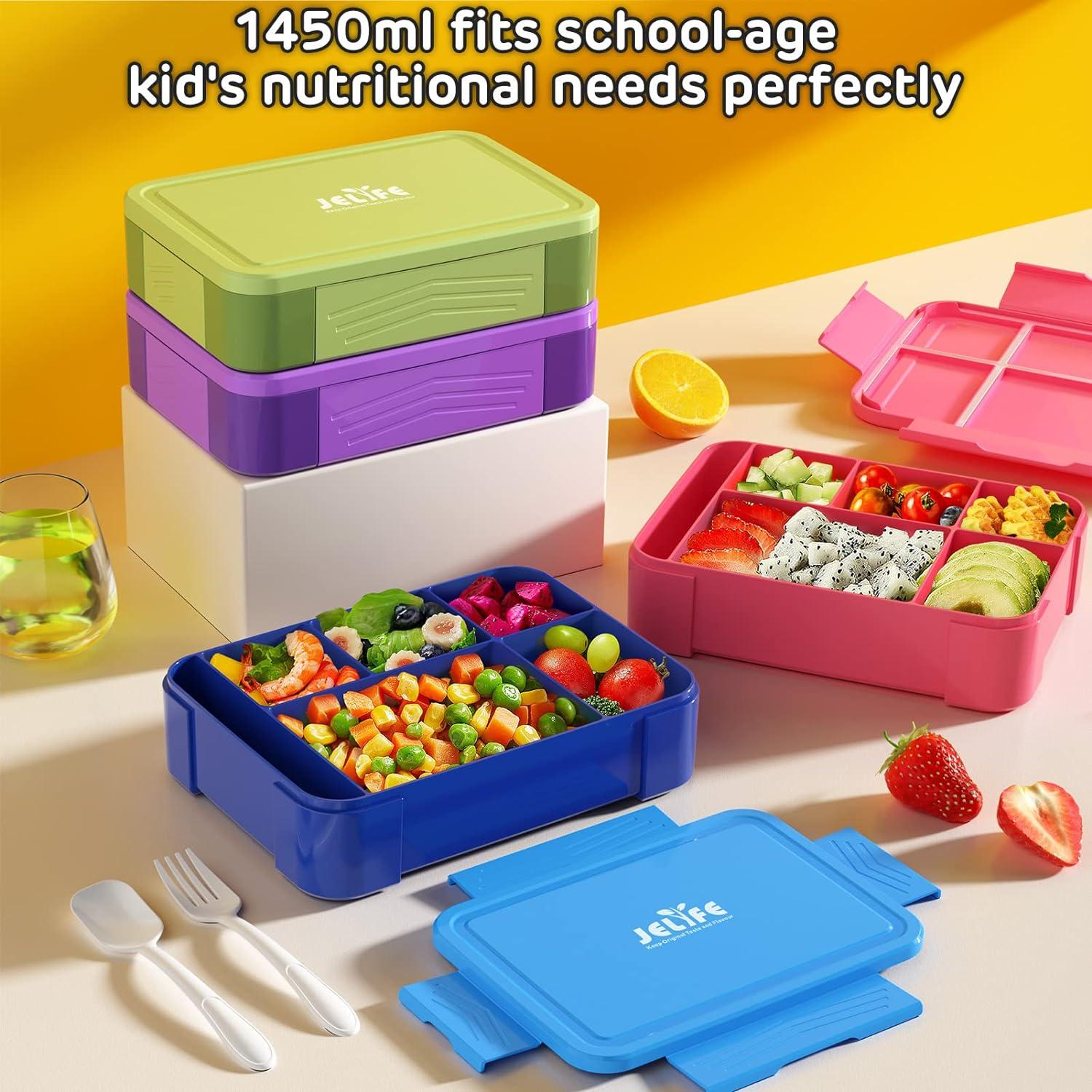 Bento Lunch Box for Kids - 1450ml Leakproof Kids Bento Box 6 Compartments