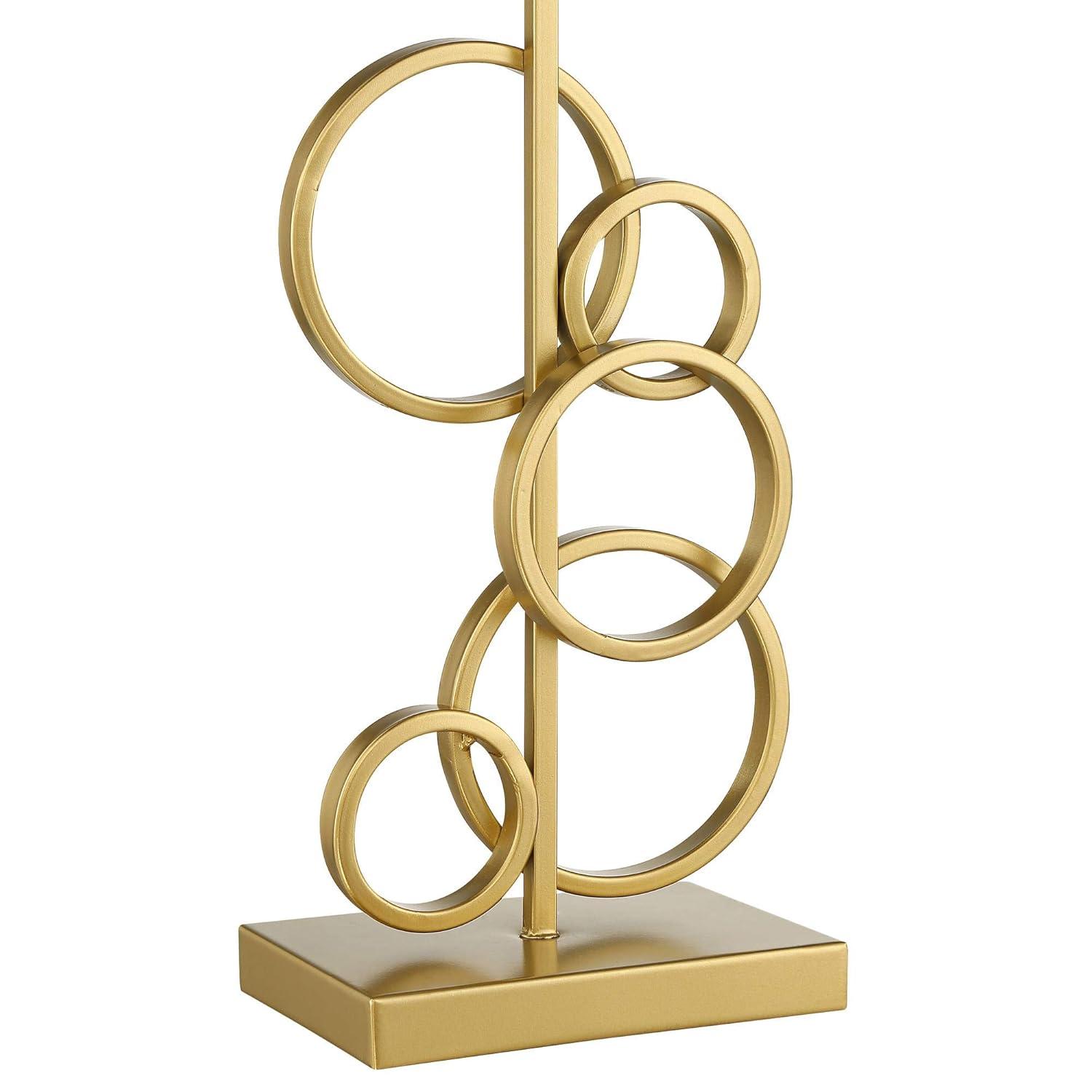 360 Lighting Saul Modern Table Lamp 26" High Brass Gold Metal Open Rings Oatmeal Fabric Rectangular Shade for Bedroom Living Room Bedside Nightstand