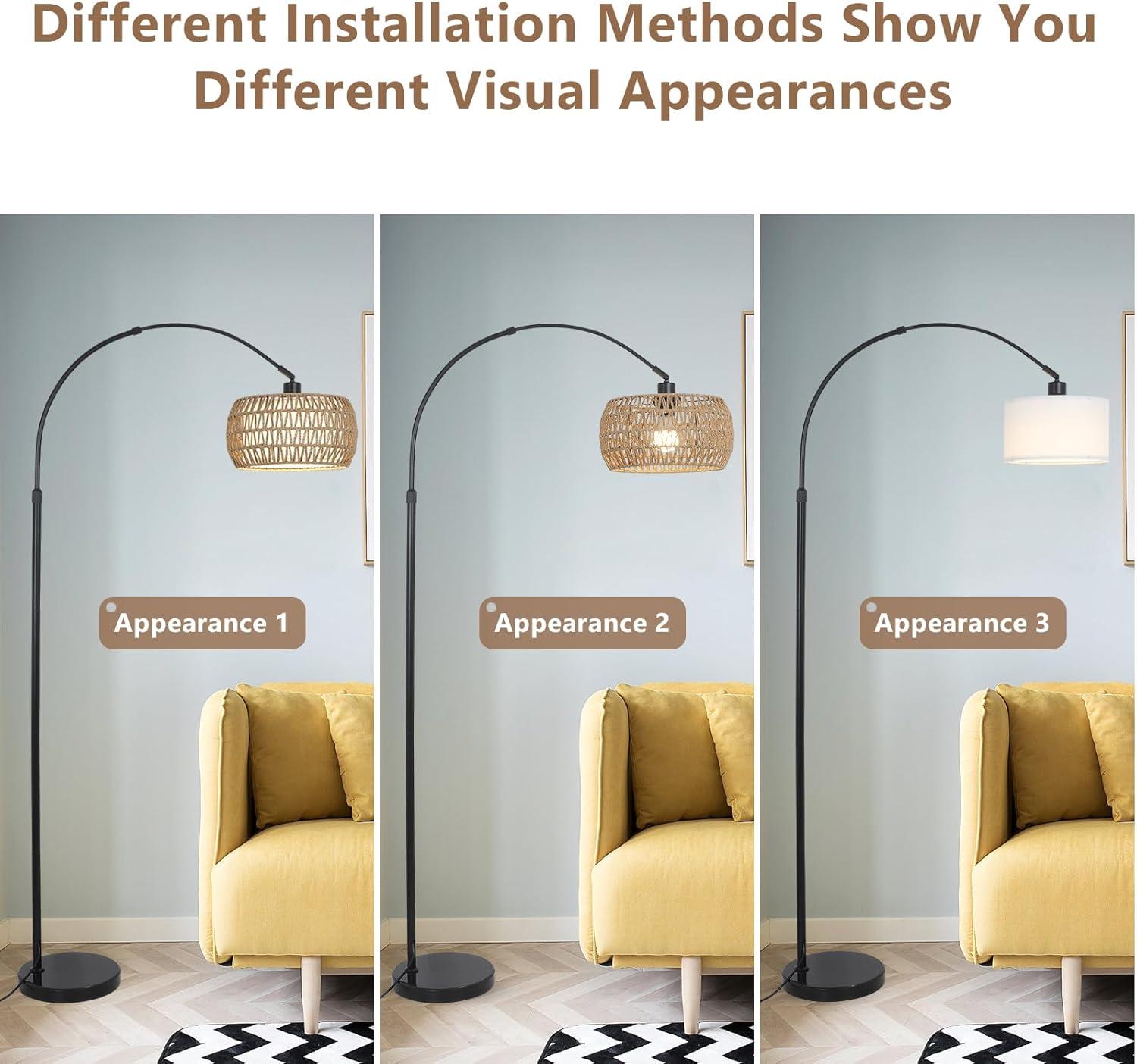 ROTTOGOON Boho Floor Lamp with Dimmable Bulb, Rattan &Linen Double Shades, Boho Standing Tall Lamps with Foot Switch, Bohemian Floor Lamps for Living Room, Bedroom, Office