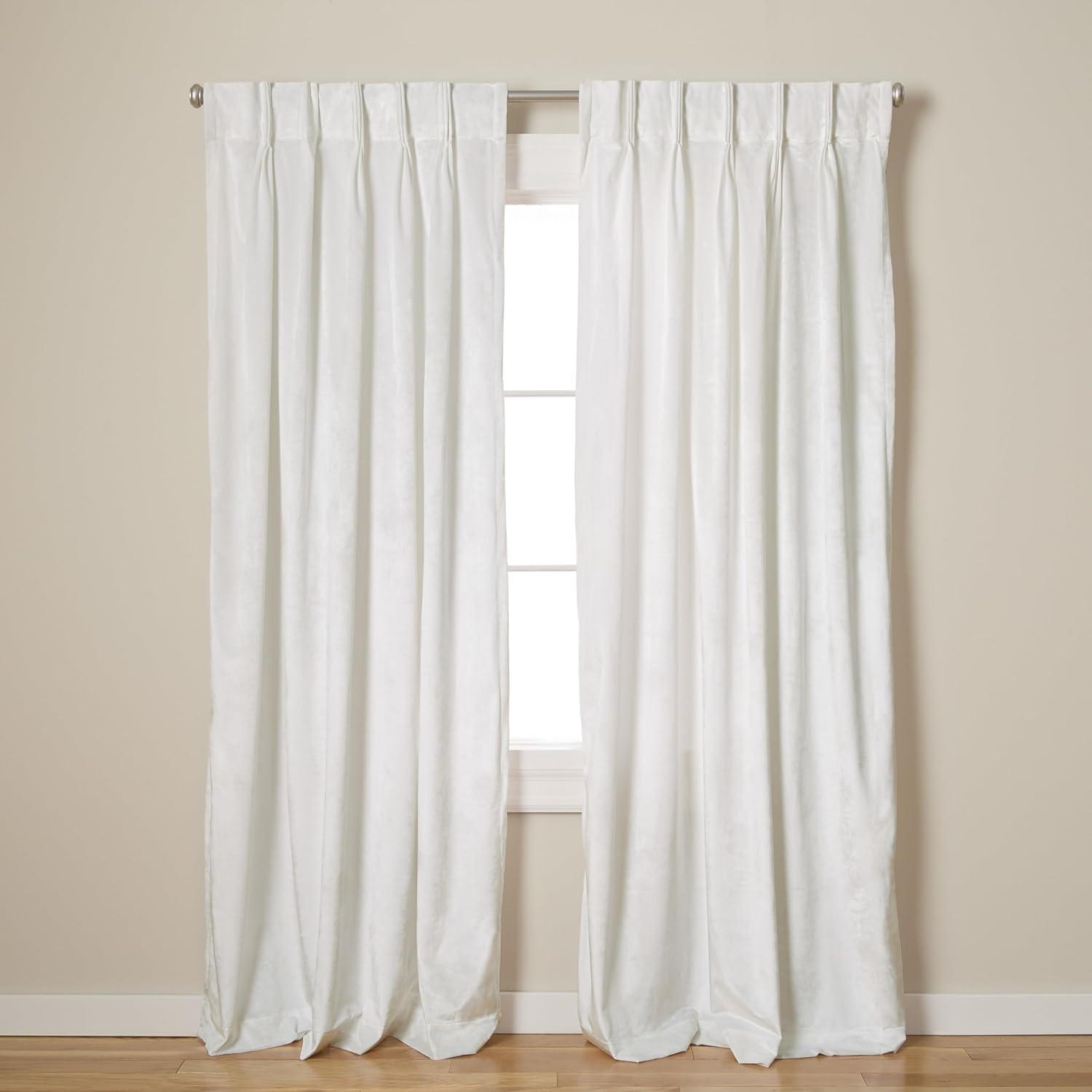 Set of 2 (96"x54") Velvet Back Tab Light Filtering Window Curtain Panels White - Exclusive Home: Polyester, Plain Weave