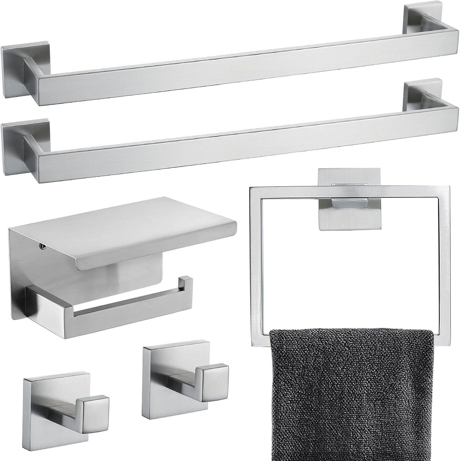 Brushed Nickel 6-Piece Stainless Steel Bathroom Hardware Set