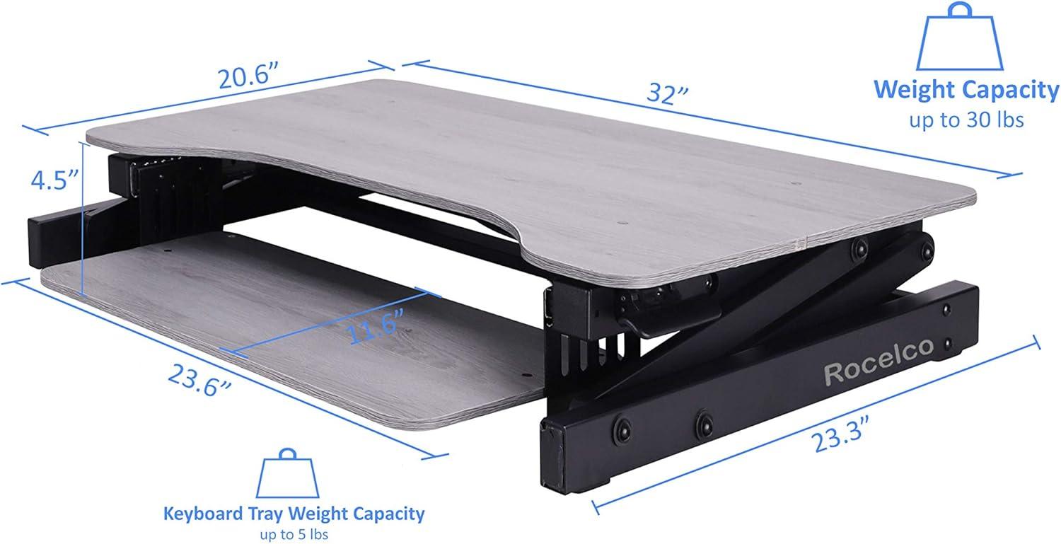 Gray Adjustable Standing Desk Converter with Retractable Keyboard Tray