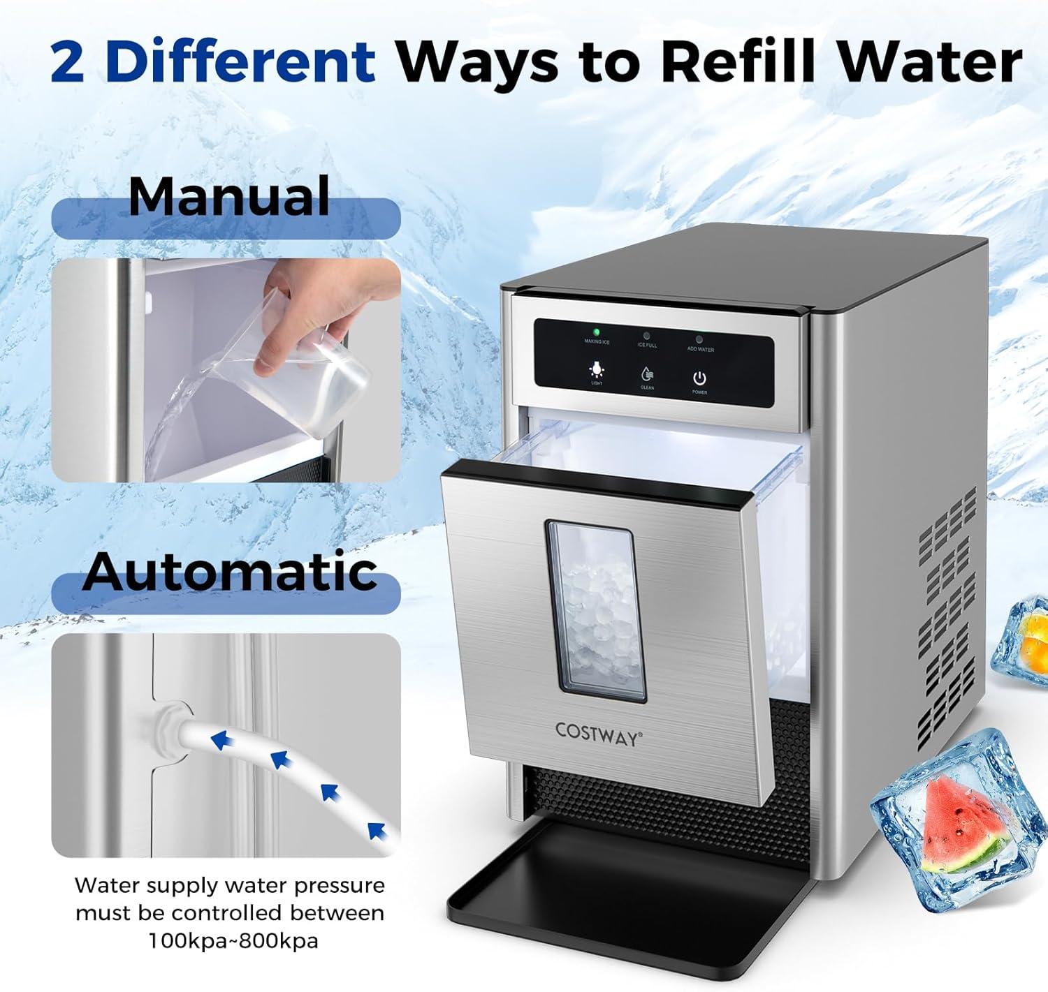 Costway Countertop Nugget Ice Maker with Self-Cleaning Function Manual & Auto Water Refill