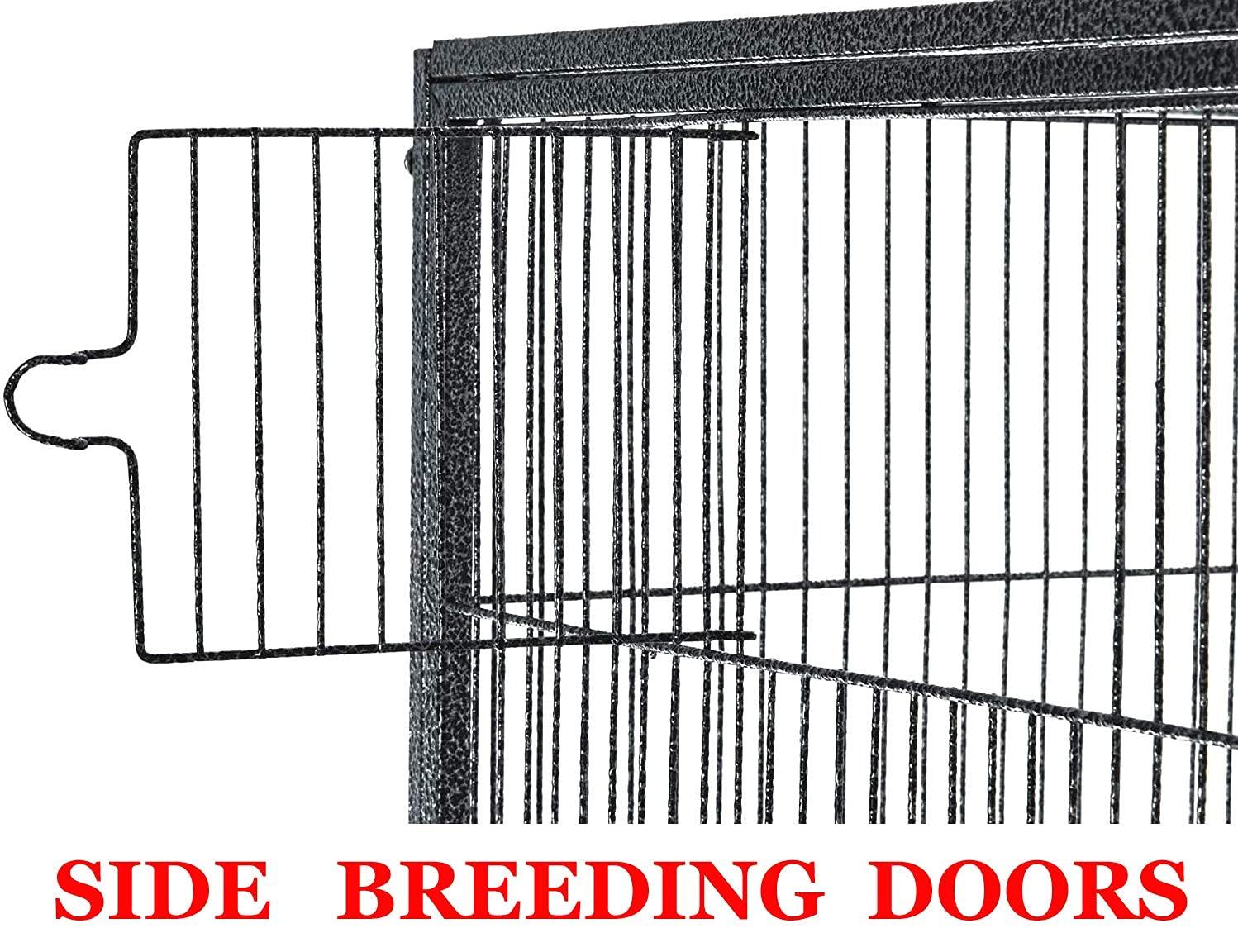 Pet Product 64" Extra Large Wrought Iron Breeding Bird Flight Cage Front Feeder Doors Side Breeding Nest Box Door Easy Clean Pull Out Tray with Removable Rolling Stand