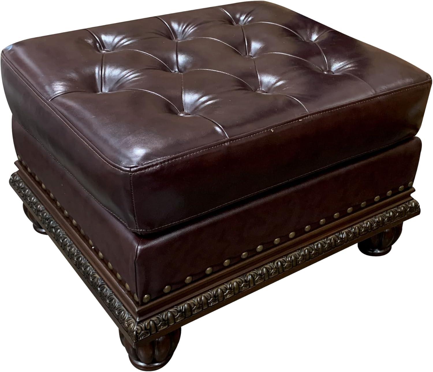 Faux Leather Upholstered Ottoman with Nail head Trim Detail Espresso Brown - Saltoro Sherpi