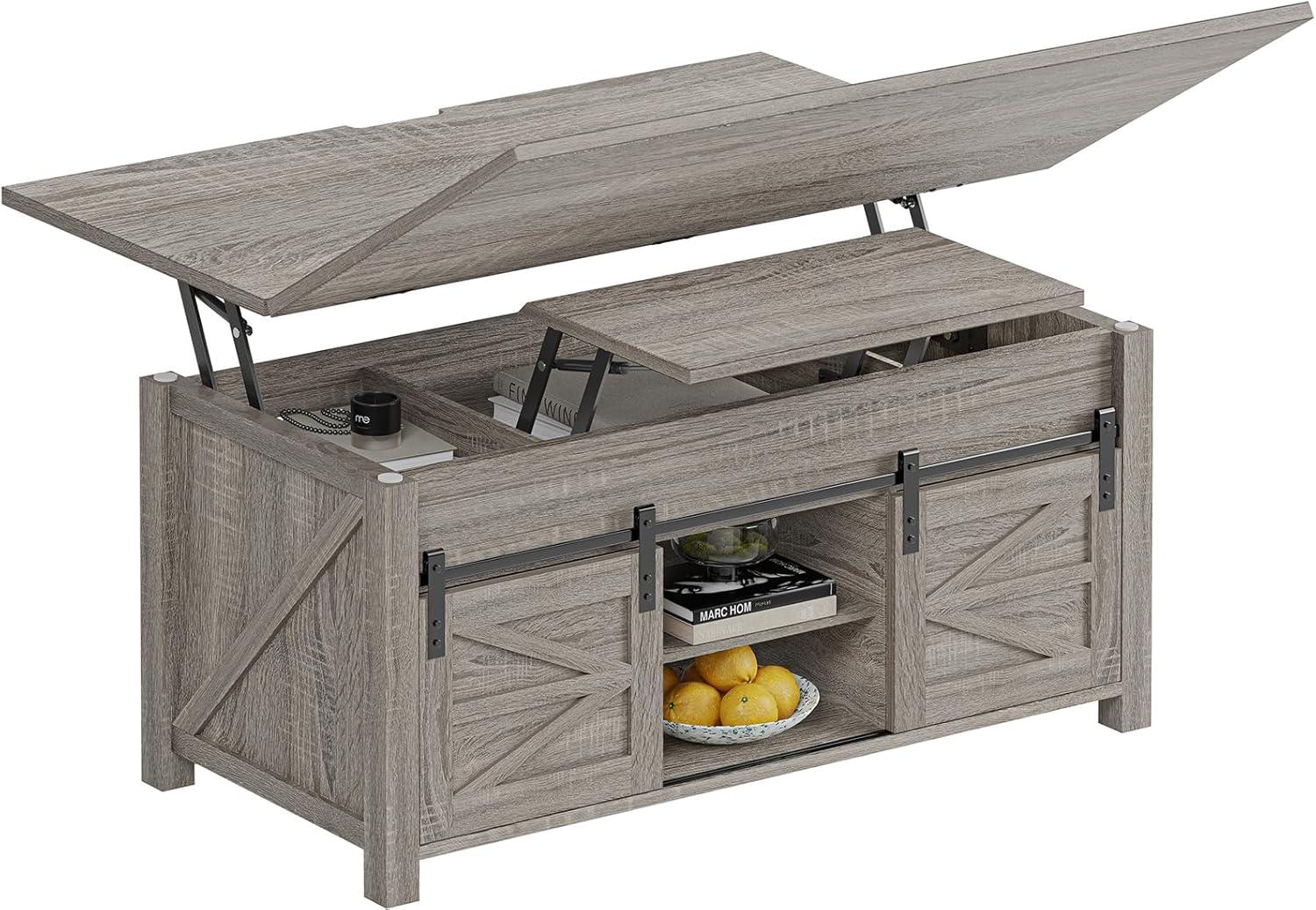 Jode Lift Top Coffee Table for Living Room with 4 Sliding Barn Doors