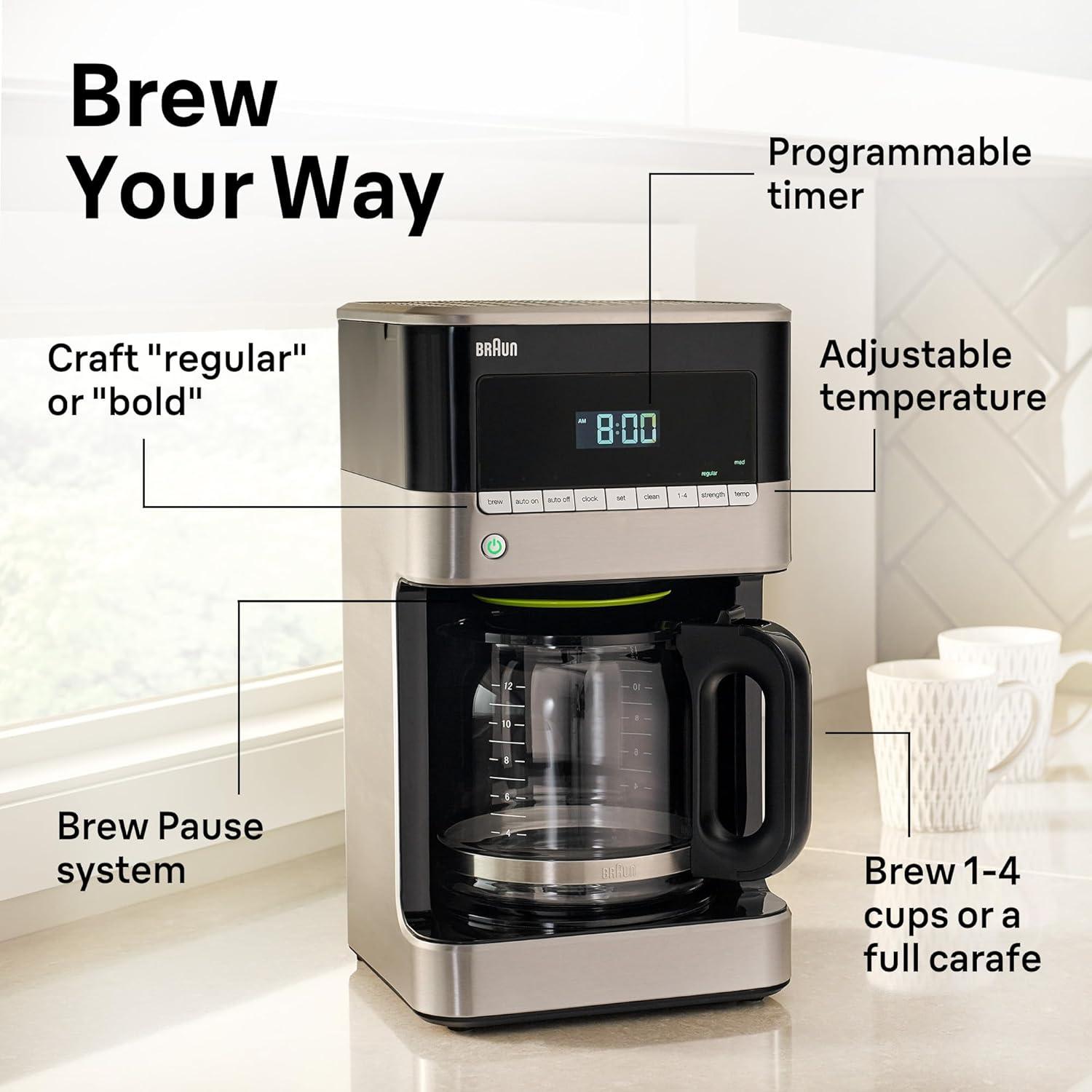 Braun BrewSense 12-Cup Drip Coffee Maker with Brew Strength Selector and Glass Carafe