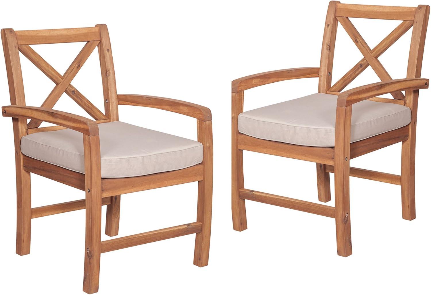 Acacia Wood X-Back Patio Chairs with Cushions in Brown - Set of 2