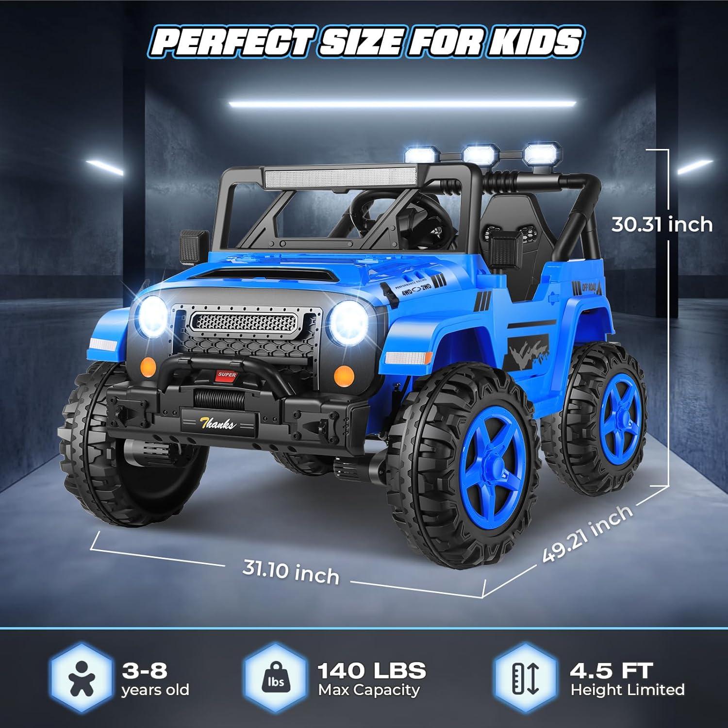 Ancheer 24V 4WD//2WD Ride On Jeep Truck,2 Seater Kids UTV With 4X200w Powerful Engine,Remote Control,Bluetooth,20 Wide Seat,Vehicles for Kids Toddlers