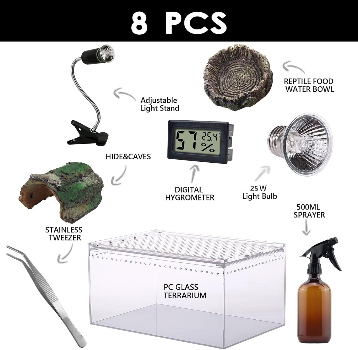 Reptile Terrarium - Amphibian Tank Starter Kit, Eco Rainforest Feeding Box, Amphibian Feeding Box, Suitable for breeding Lizards, Snakes, Chameleons,Jumping Spiders