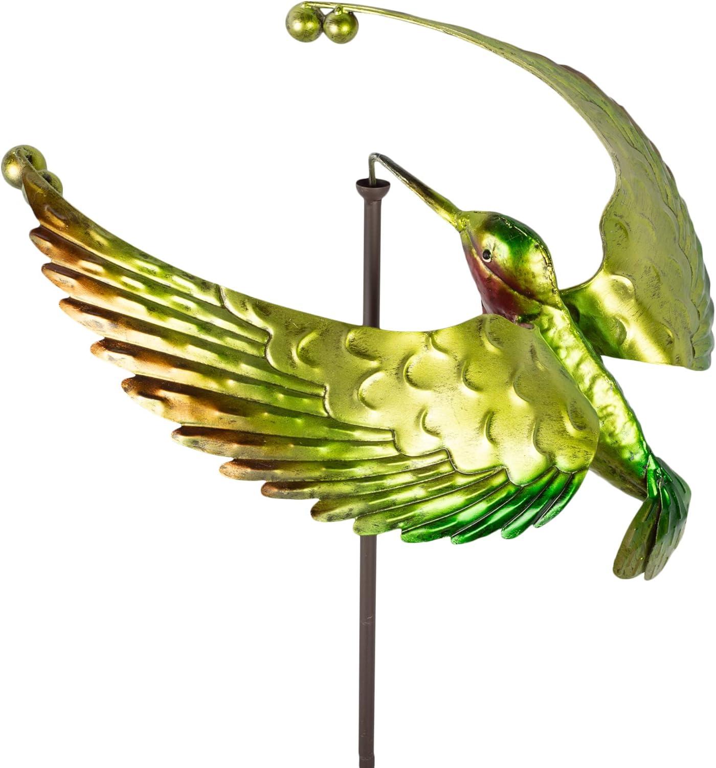 Emerald Green Flying Hummingbird 46 x 16.5 Metal Outdoor Decorative Hanging Wind Spinner