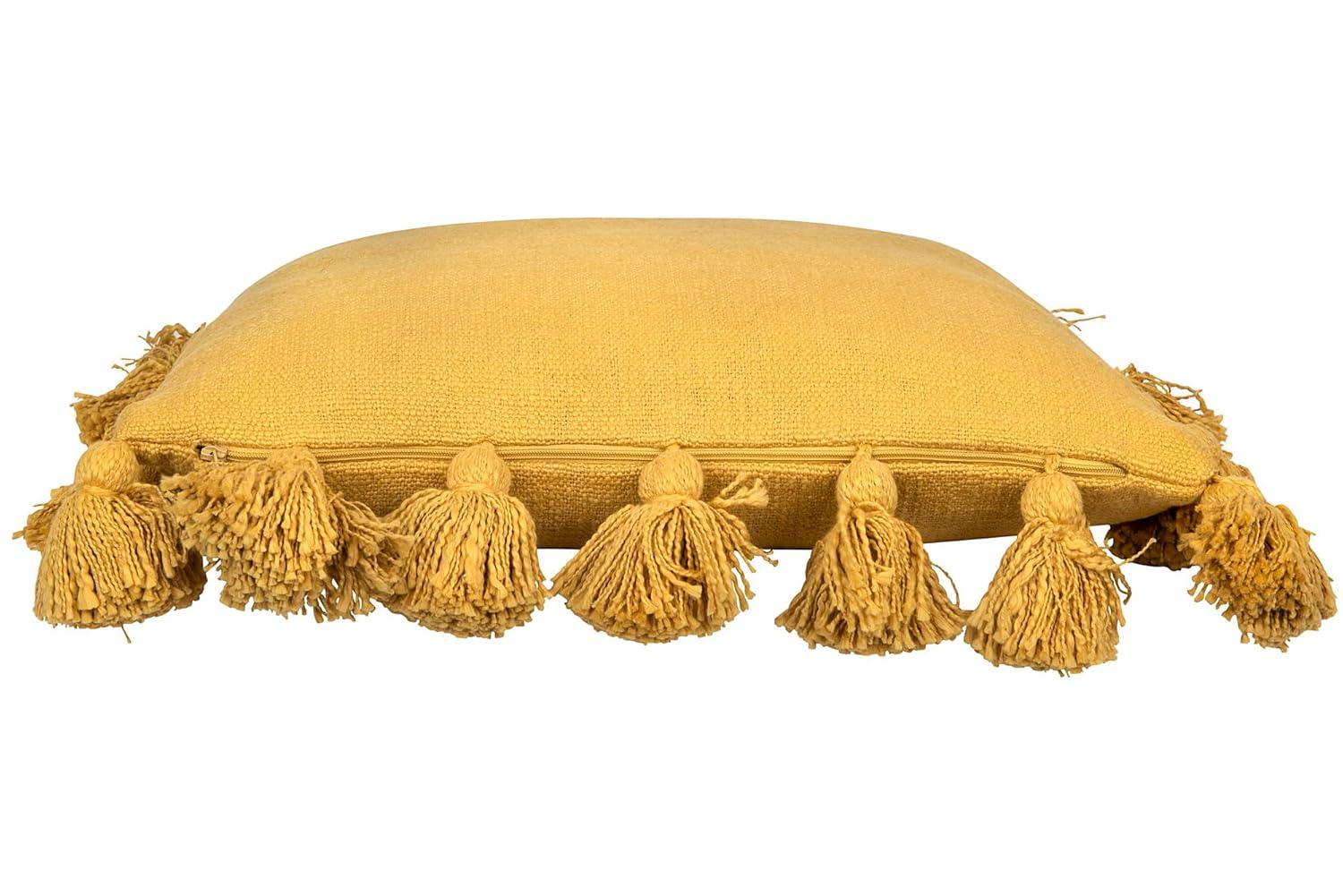 Creative Co-Op Woven Cotton Slub Pillow with Tassels, Mustard