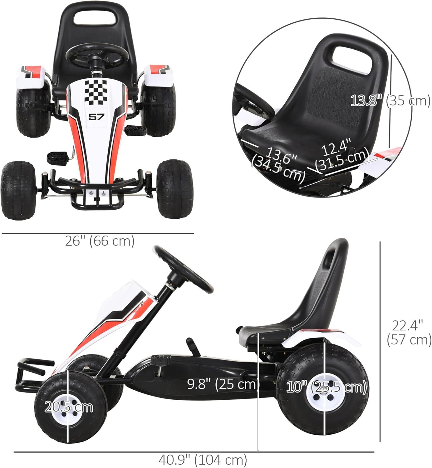 Aosom Pedal Go Kart Children Ride on Car Racing Style with Adjustable Seat, Plastic Wheels, Handbrake and Shift Lever, White