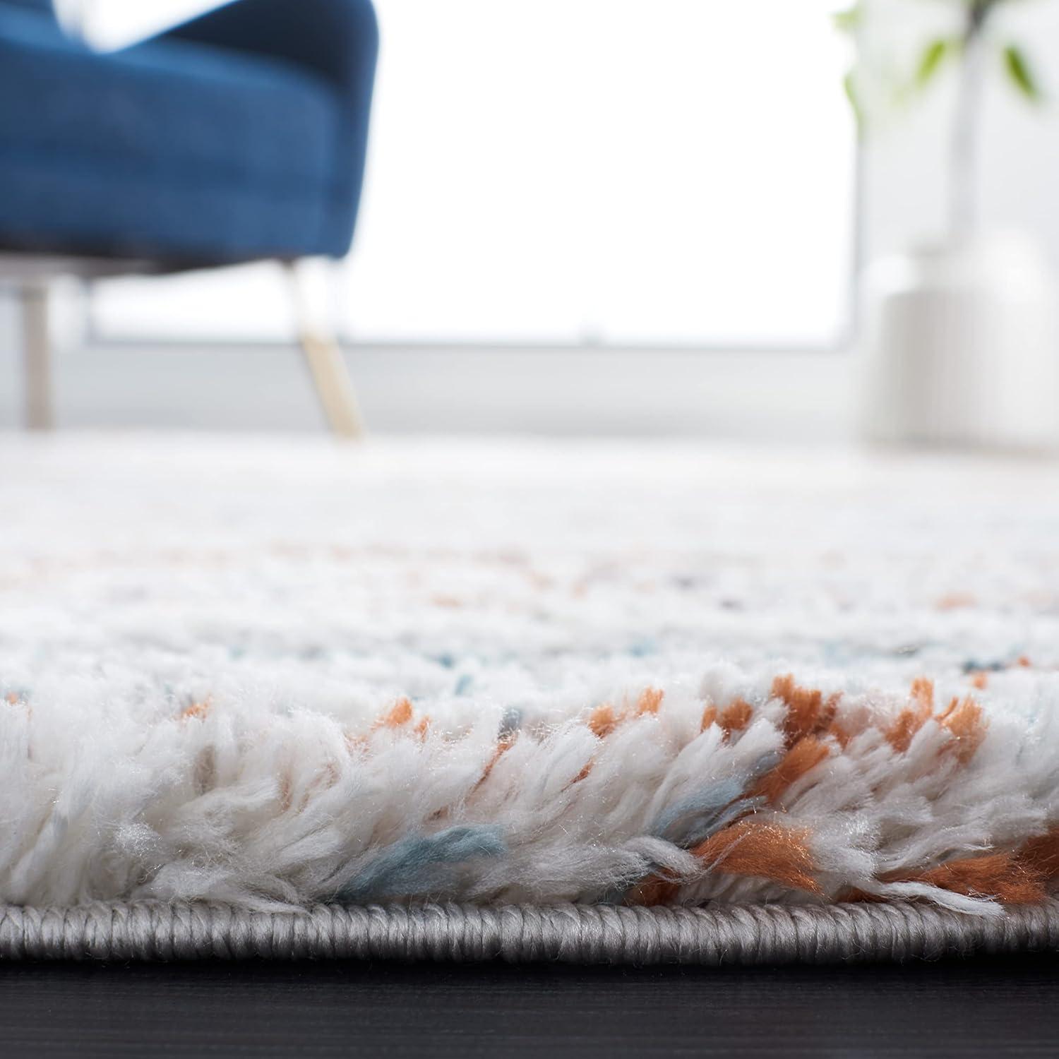 SAFAVIEH Berber Jaslyn Abstract Shag Area Rug, 3' x 5', Blue Rust/Ivory
