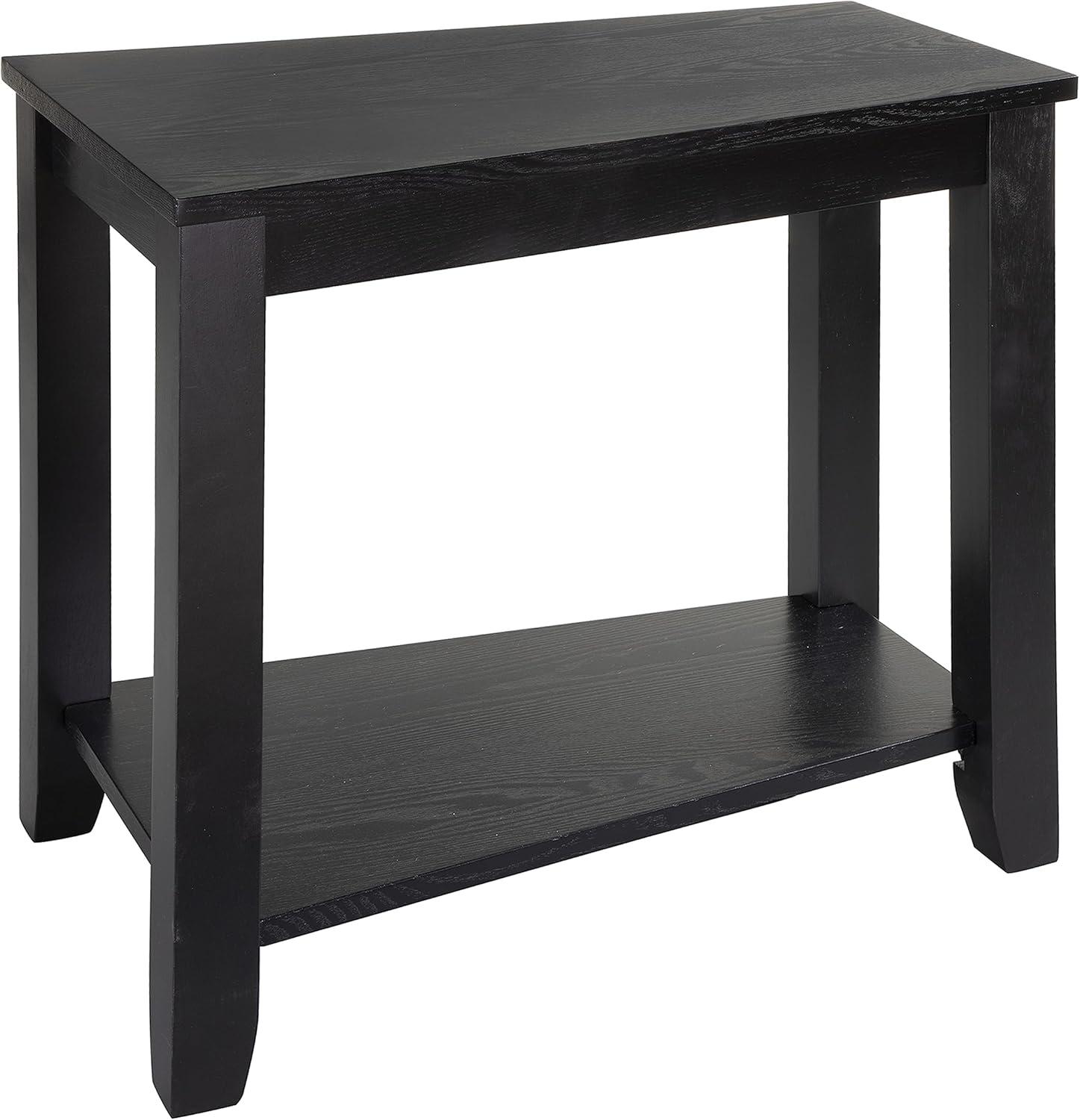 Black Triangular Wood Chairside Table with Shelf