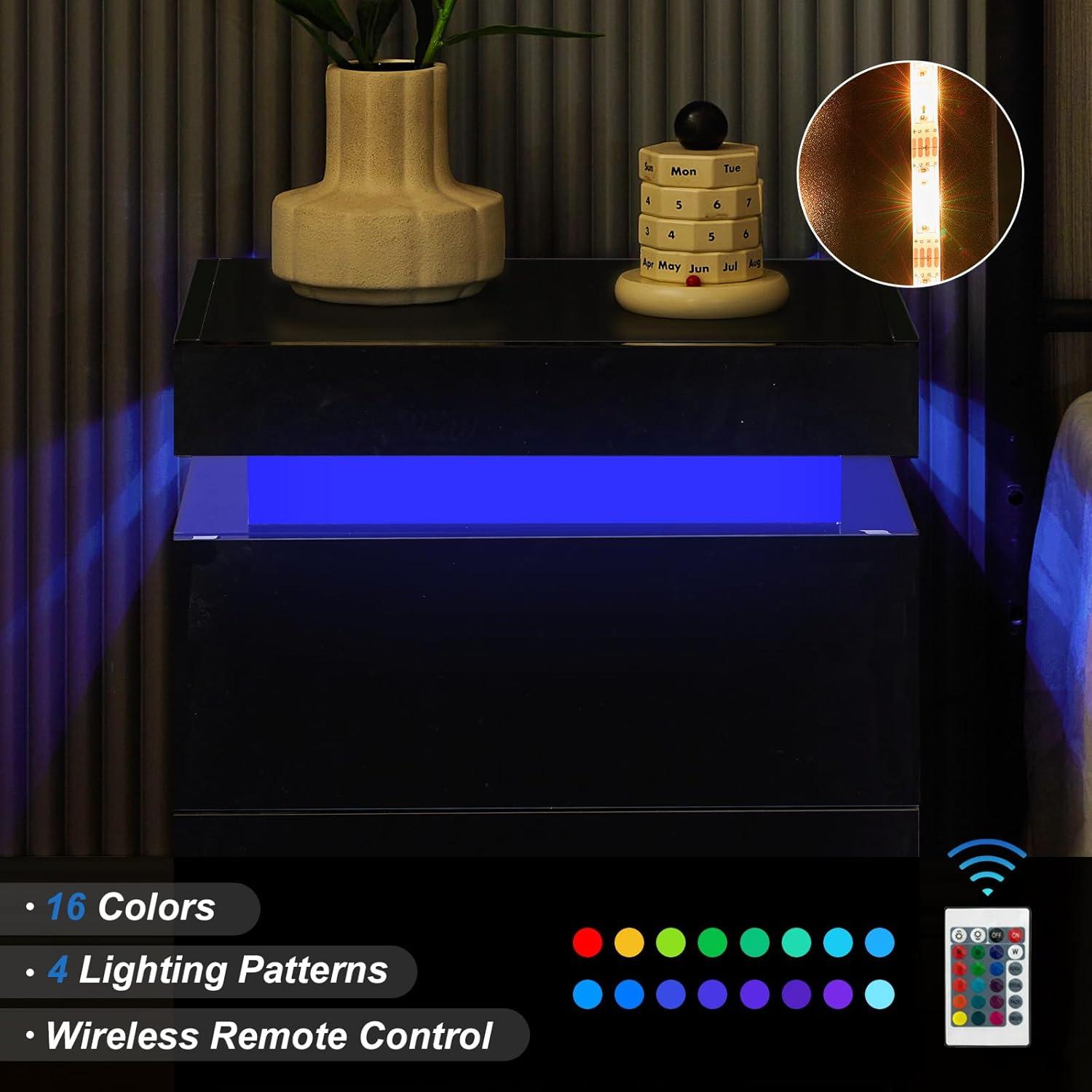 White High Gloss 3-Drawer Nightstand with LED Lights