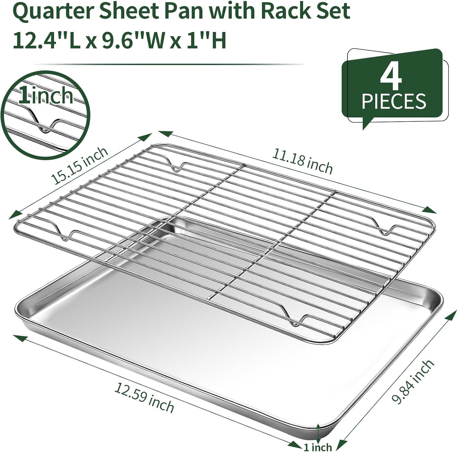 Baking Sheet with Wire Rack Set [2 mesh rack and 2 baking sheet], LQQBOX Stainless Steel Quarter Sheet Pan with Rack, Nonstick Baking Pan Tray, Heavy Duty & Easy Clean, Size 15.7 x 11.8 x 1 Inch