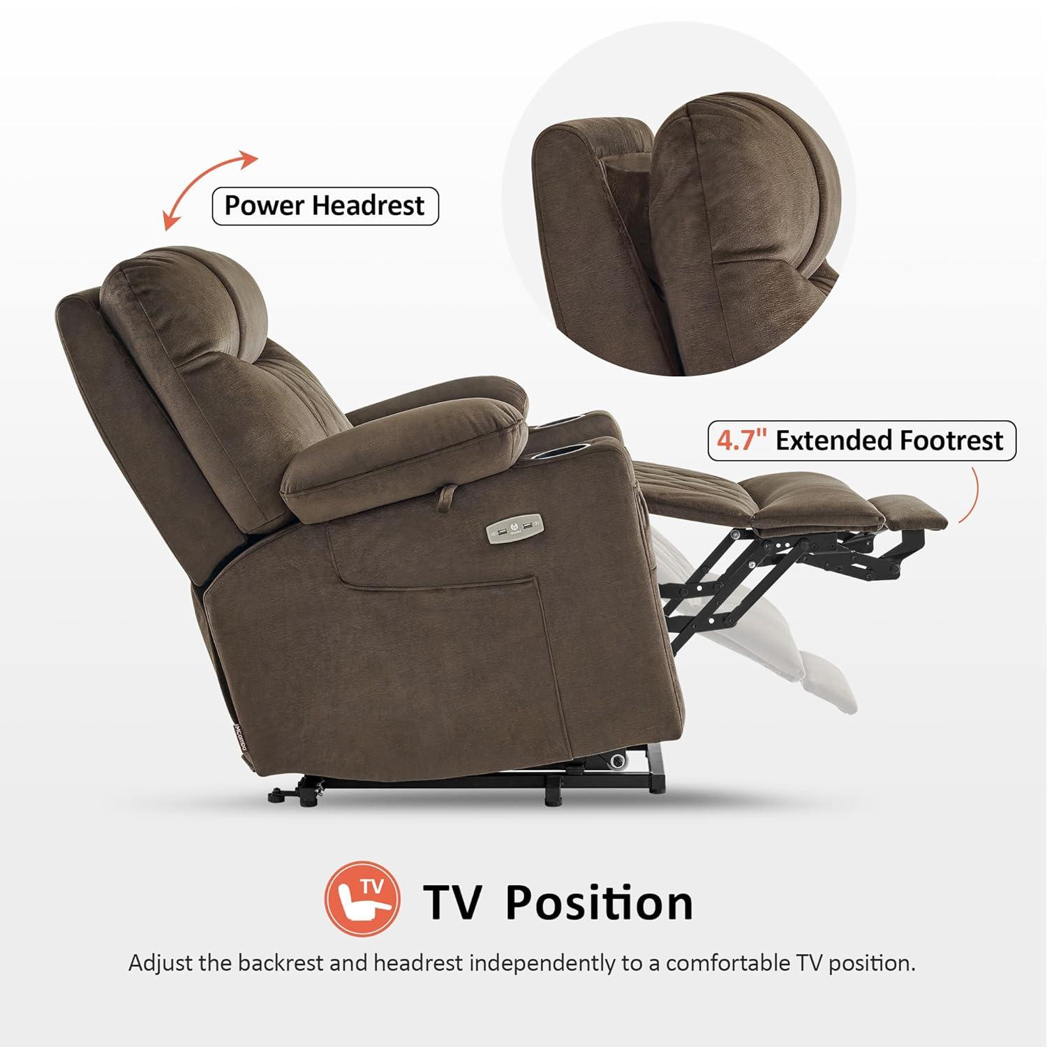 MCombo Small Size Triple Motor Power Lift Recliner Chair Sofa with Massage and Dual Heating, Adjustable Headrest for Elderly People Petite, USB Ports, Extended Footrest, Fabric 7222 (Dark Grey)