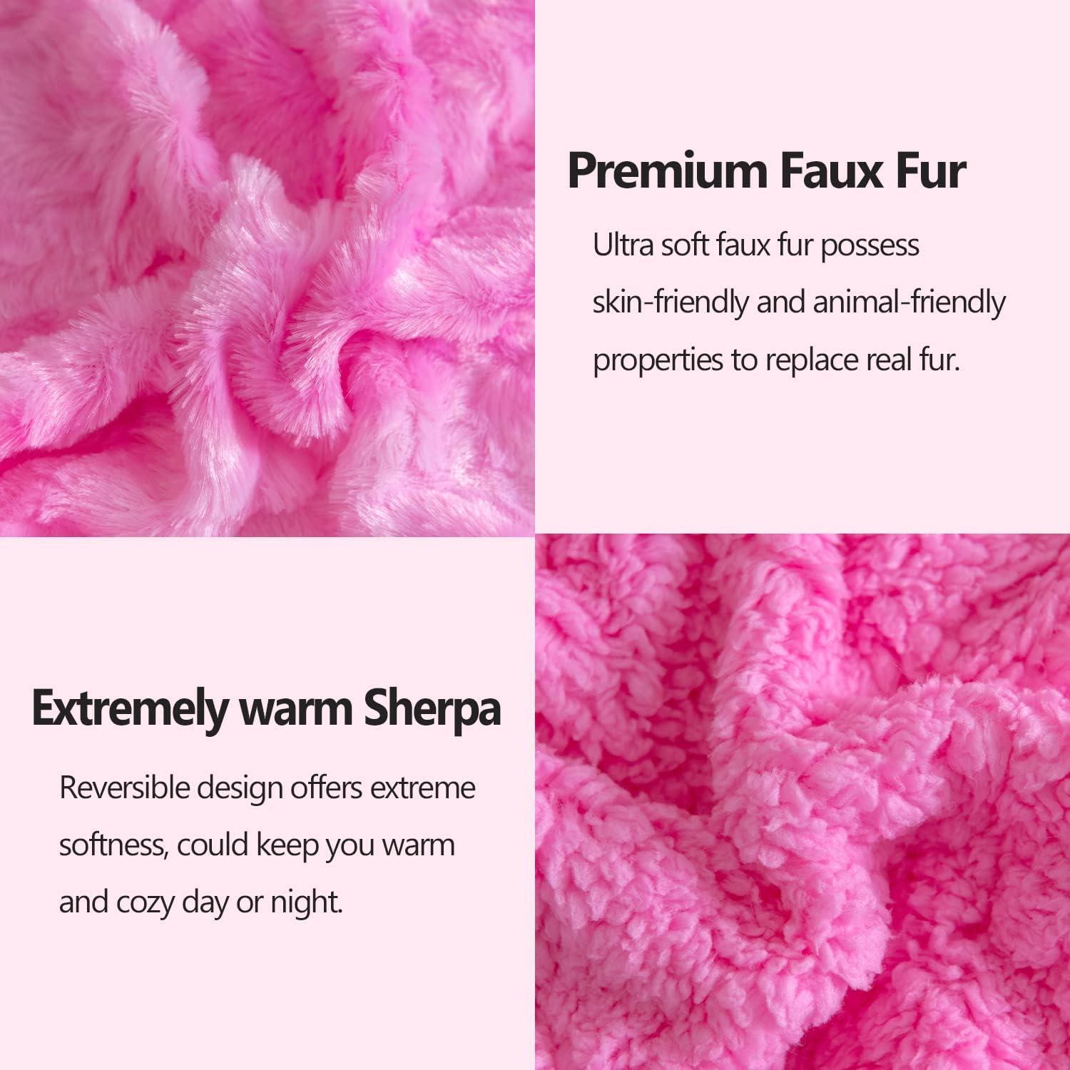 PAVILIA Fluffy Faux Fur Reversible Throw Blanket for Bed, Sofa, and Couch