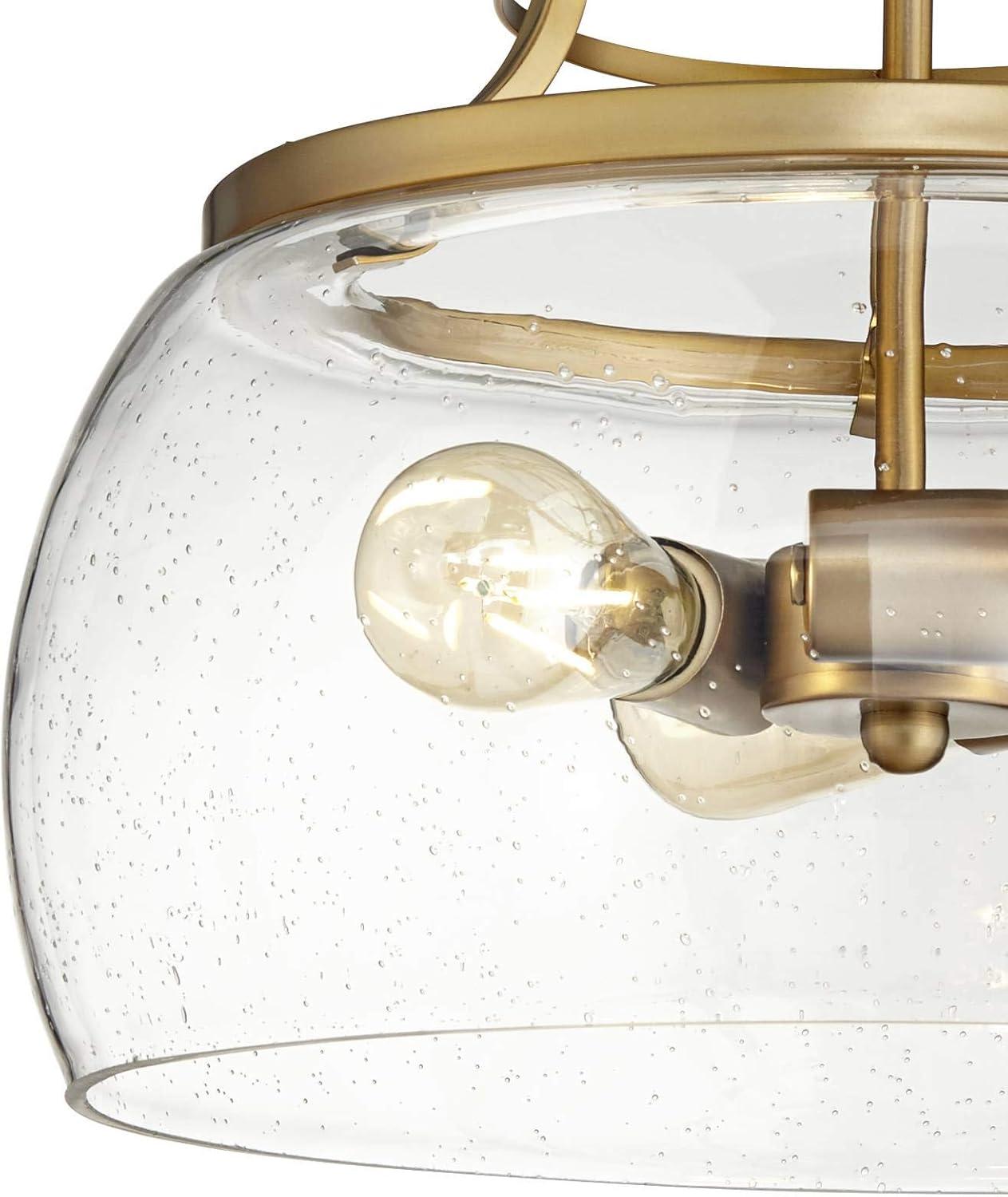 Franklin Iron Works Charleston Brass Pendant Lighting 13 1/2" Wide Modern LED Clear Glass Shade for Dining Room House Foyer Kitchen Island Entryway