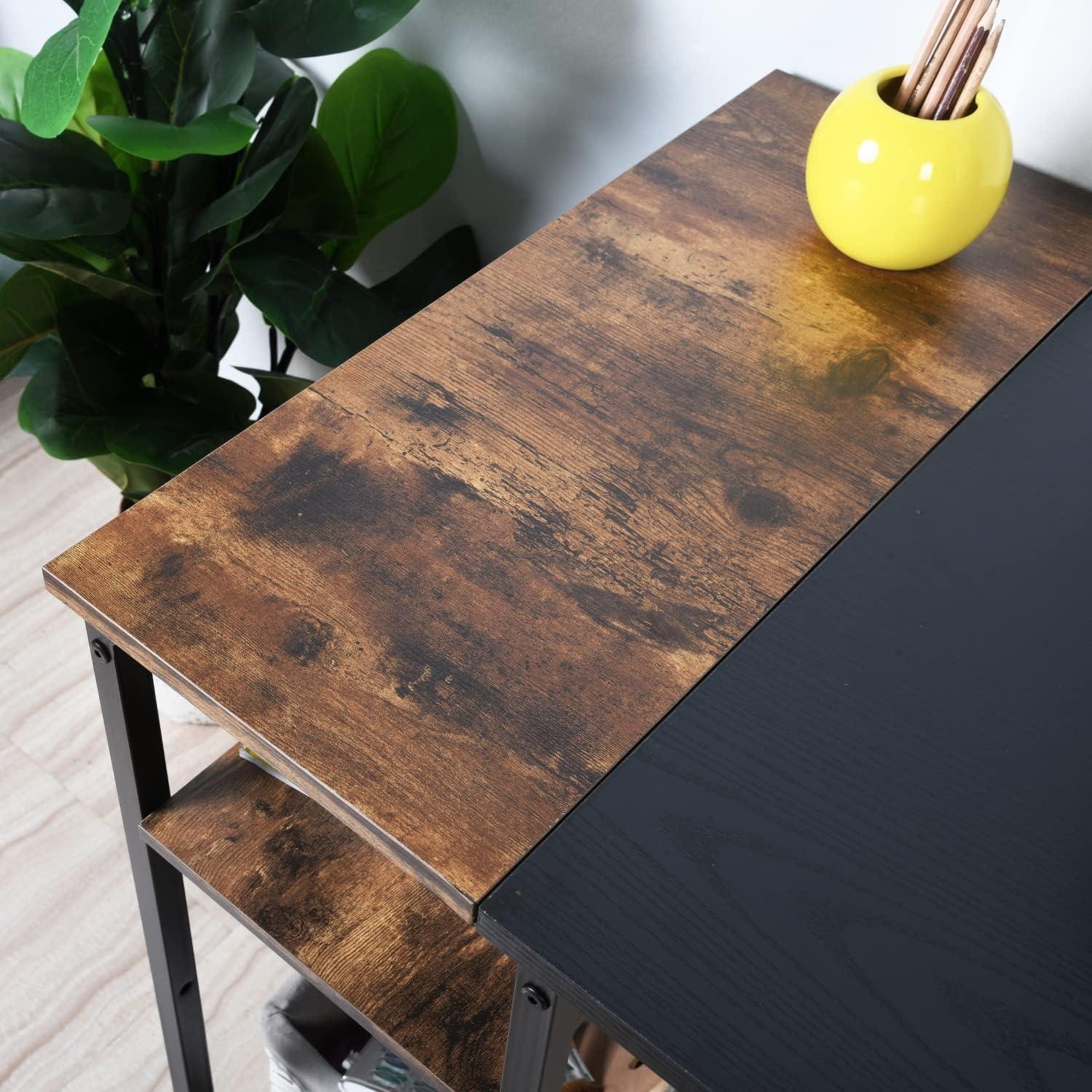 Rustic Brown and Black Wood Writing Desk with Shelves