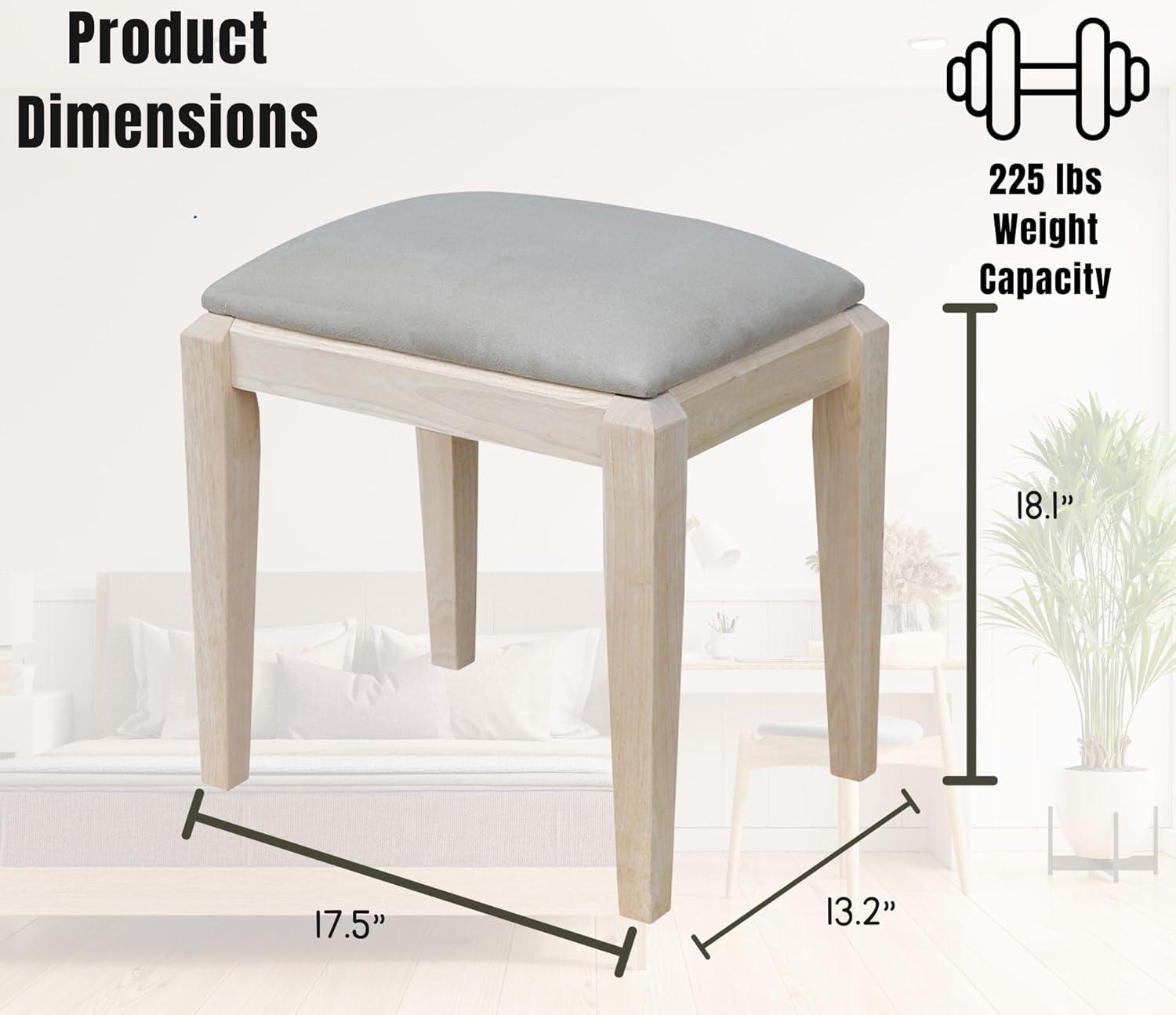 Eco-Friendly Unfinished Parawood Vanity Bench with Microfiber Seat