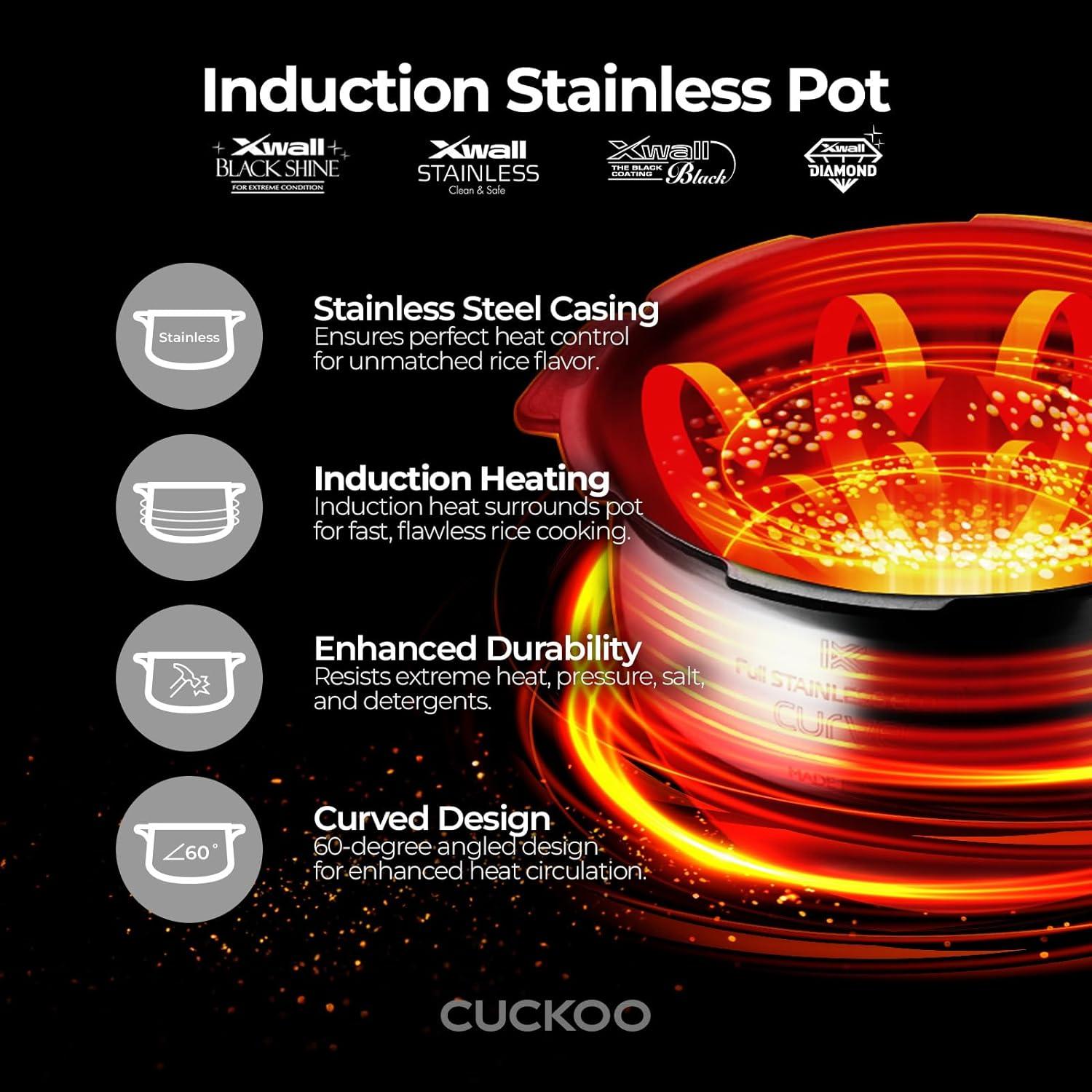 Cuckoo Electronics CUCKOO  6-Cup  Induction Heating Pressure Rice Cooker with Nonstick Inner Pot, 16 Menu Modes, Fuzzy Logic Tech, 3 Voice Guide, Auto Clean (White) CRP-BHSS0609F