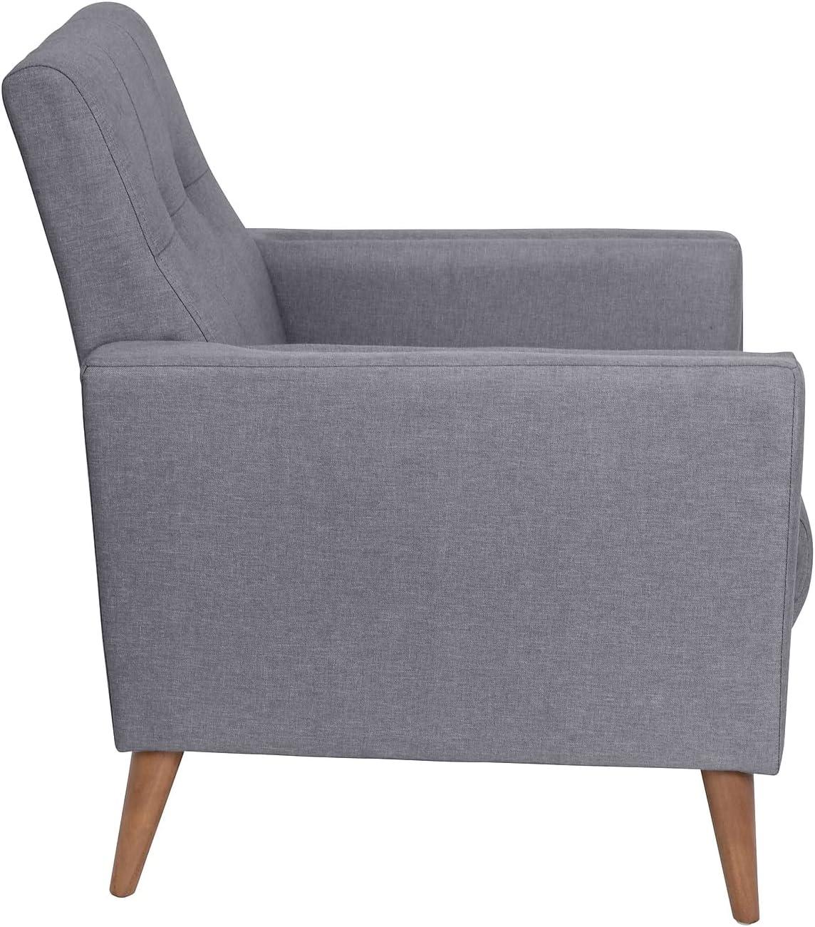 Flash Furniture Conrad Mid-Century Modern Commercial Grade Armchair with Tufted Faux Linen Upholstery & Solid Wood Legs in Slate Gray