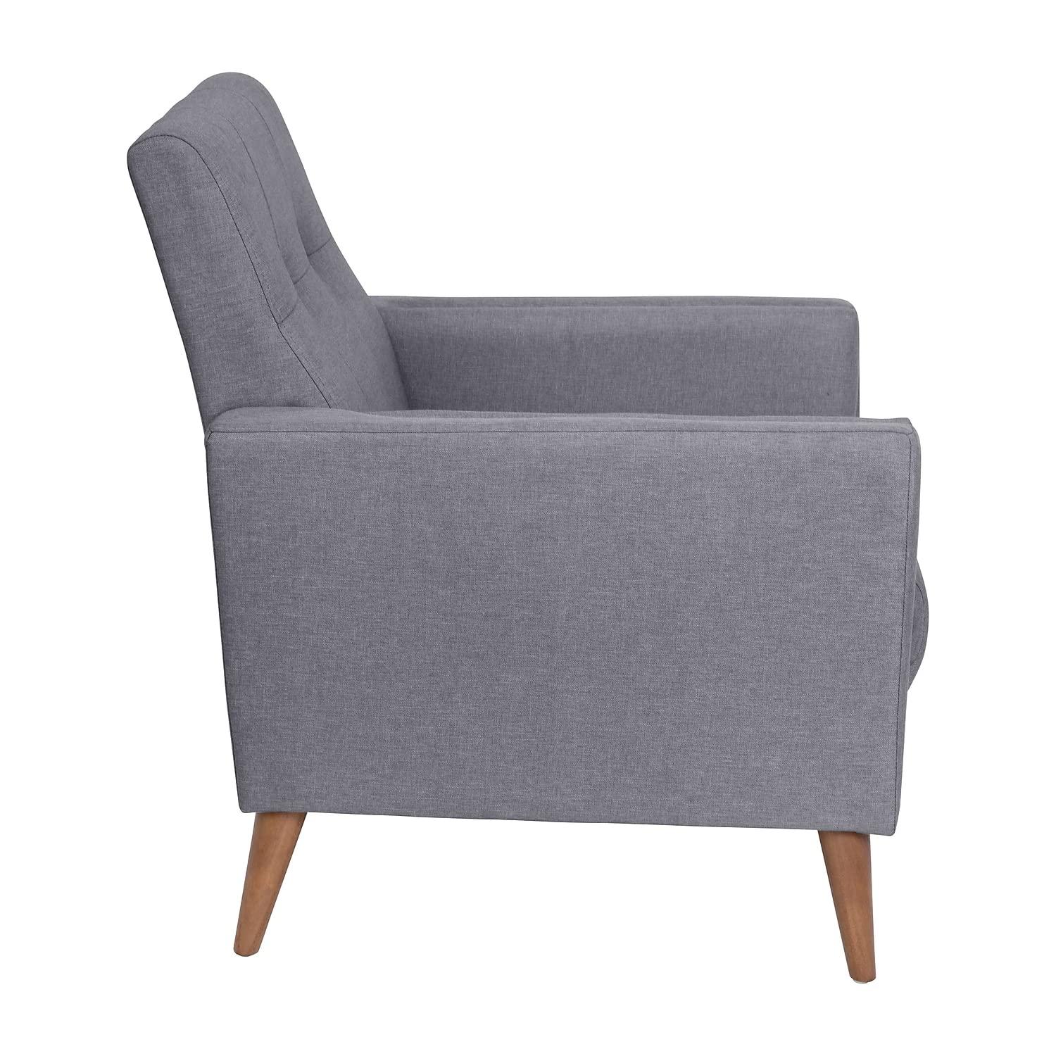 Flash Furniture Conrad Mid-Century Modern Commercial Grade Armchair with Tufted Faux Linen Upholstery & Solid Wood Legs in Slate Gray