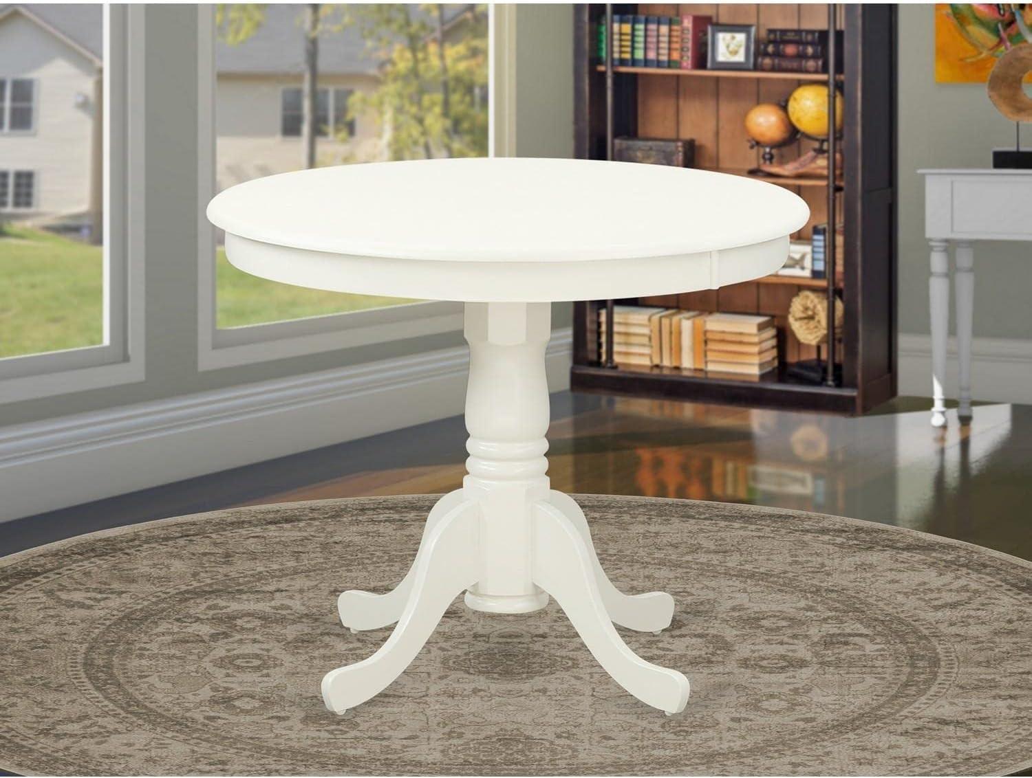 Contemporary Round Oak Pedestal Dining Table in Linen White