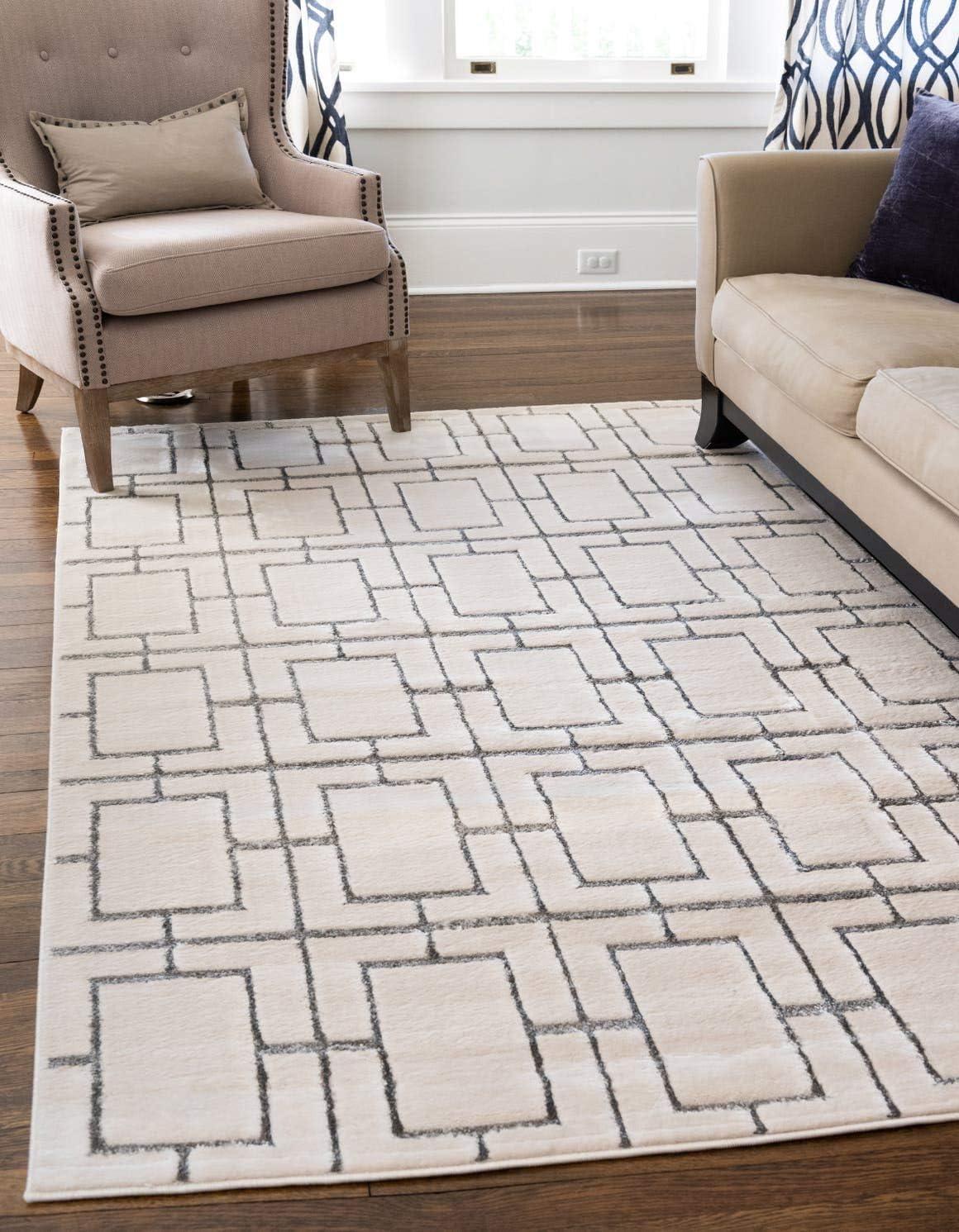 Glam Geometric White Silver Area Rug