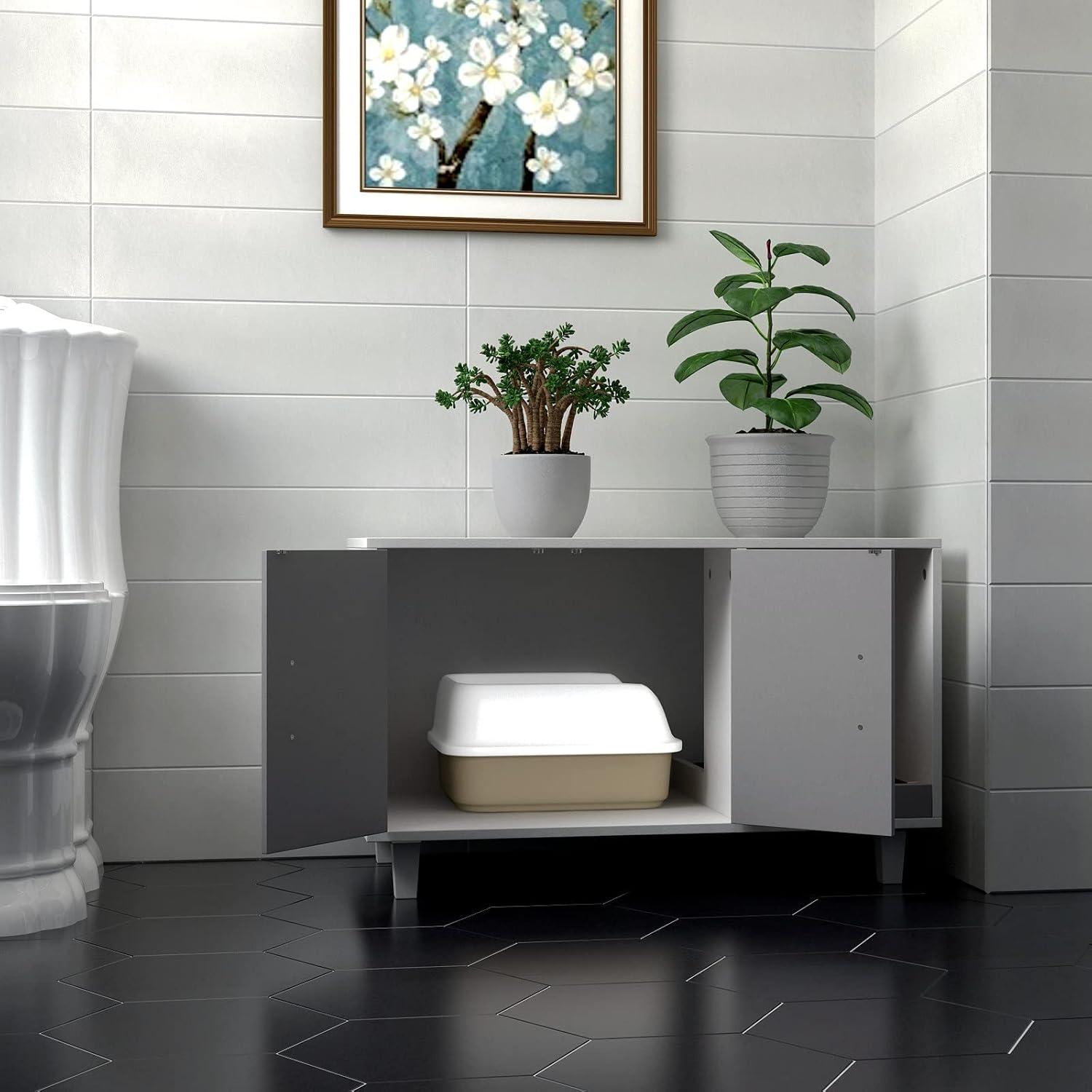 GDLF Pet Crate Cat Washroom Hidden Litter Box Enclosure  as Table Nightstand with Scratch Pad,Stackable