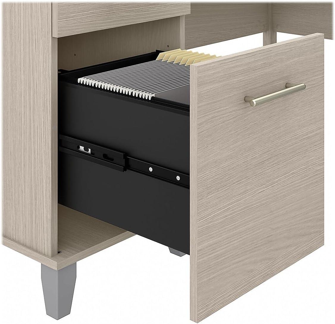 Bush Furniture Somerset 60" L Shaped Desk with Storage, Sand Oak