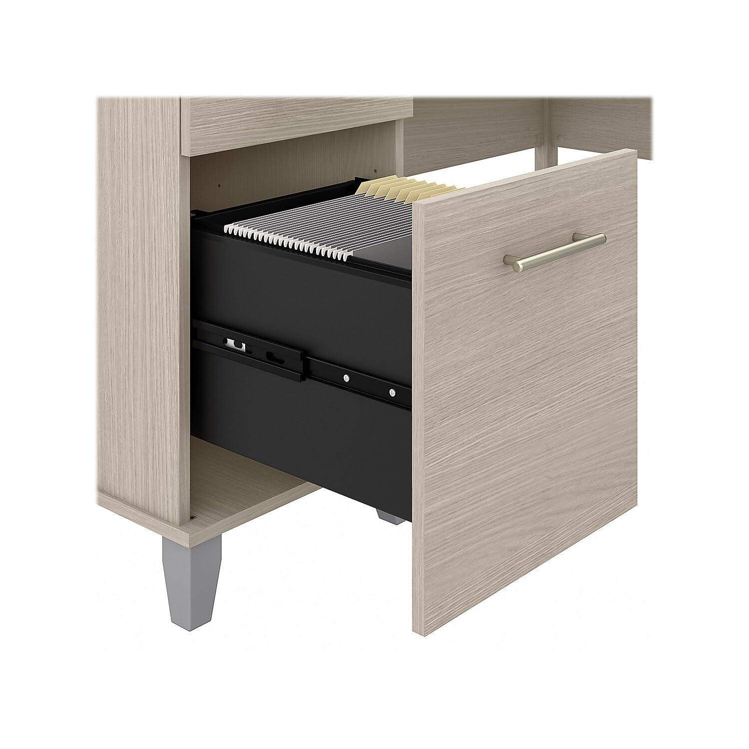 Bush Furniture Somerset 60" L Shaped Desk with Storage, Sand Oak