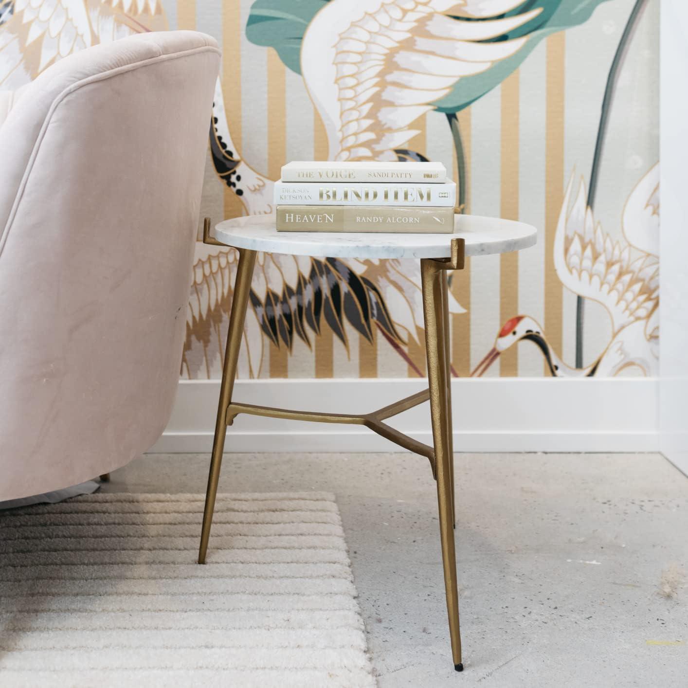 Chadton 19" Round White Marble and Gold Metal Accent Table