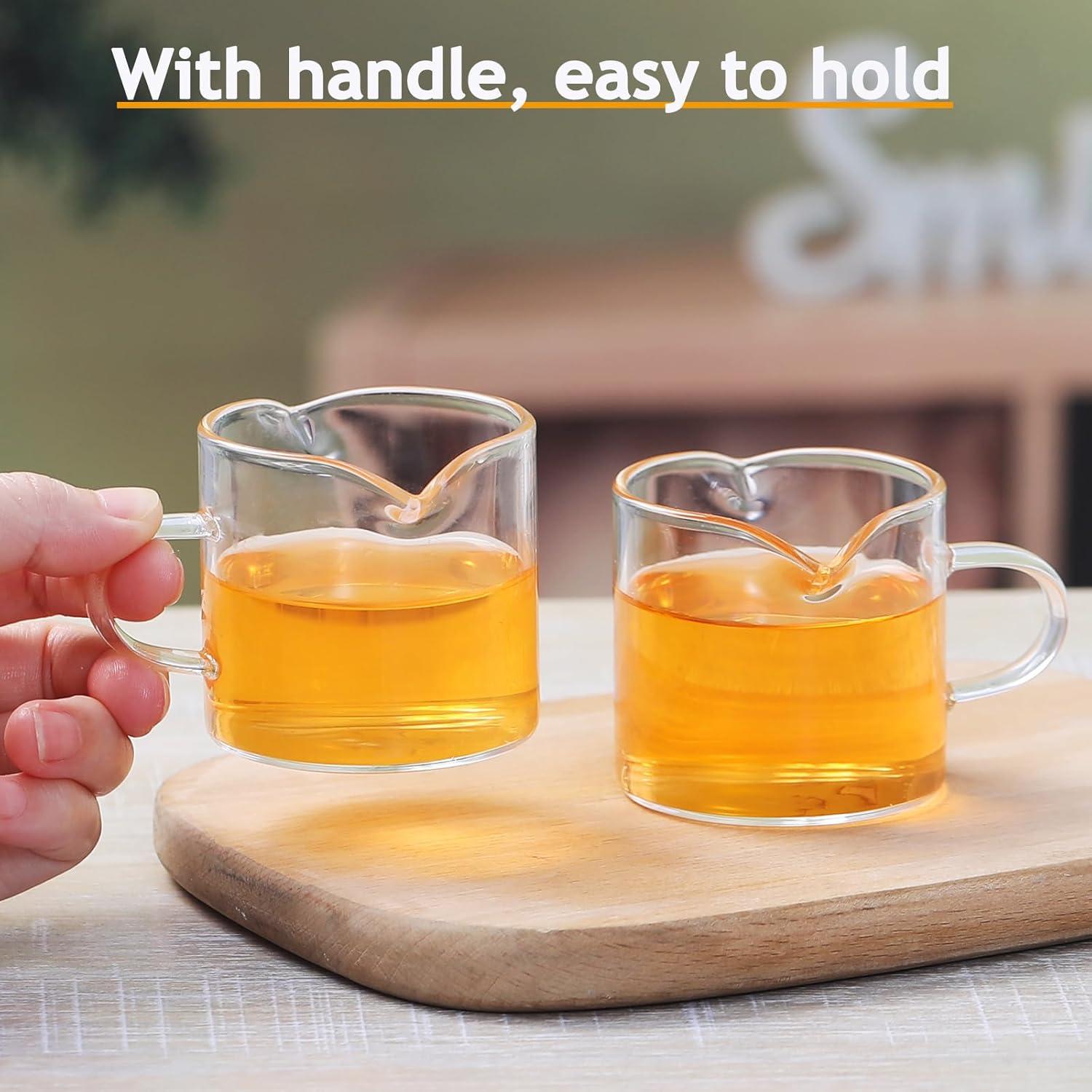 Espresso Cups Set of 2, 4 oz Double Spouts Cup, Espresso Shot Glasses with Handle, V-Shaped Spout Milk Cup, Borosilicate Glass, Mini Clear Glasses for Coffee Bar, Machine Accessories