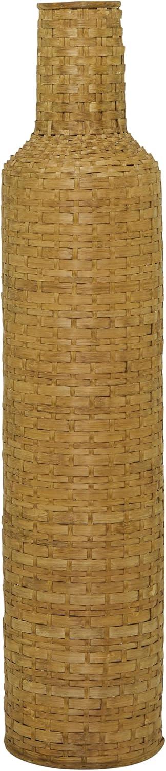 Studio 350 Intricately Woven Tall Bamboo Wood Floor Vase  - White or Brown Brown - 9"W, 39"H