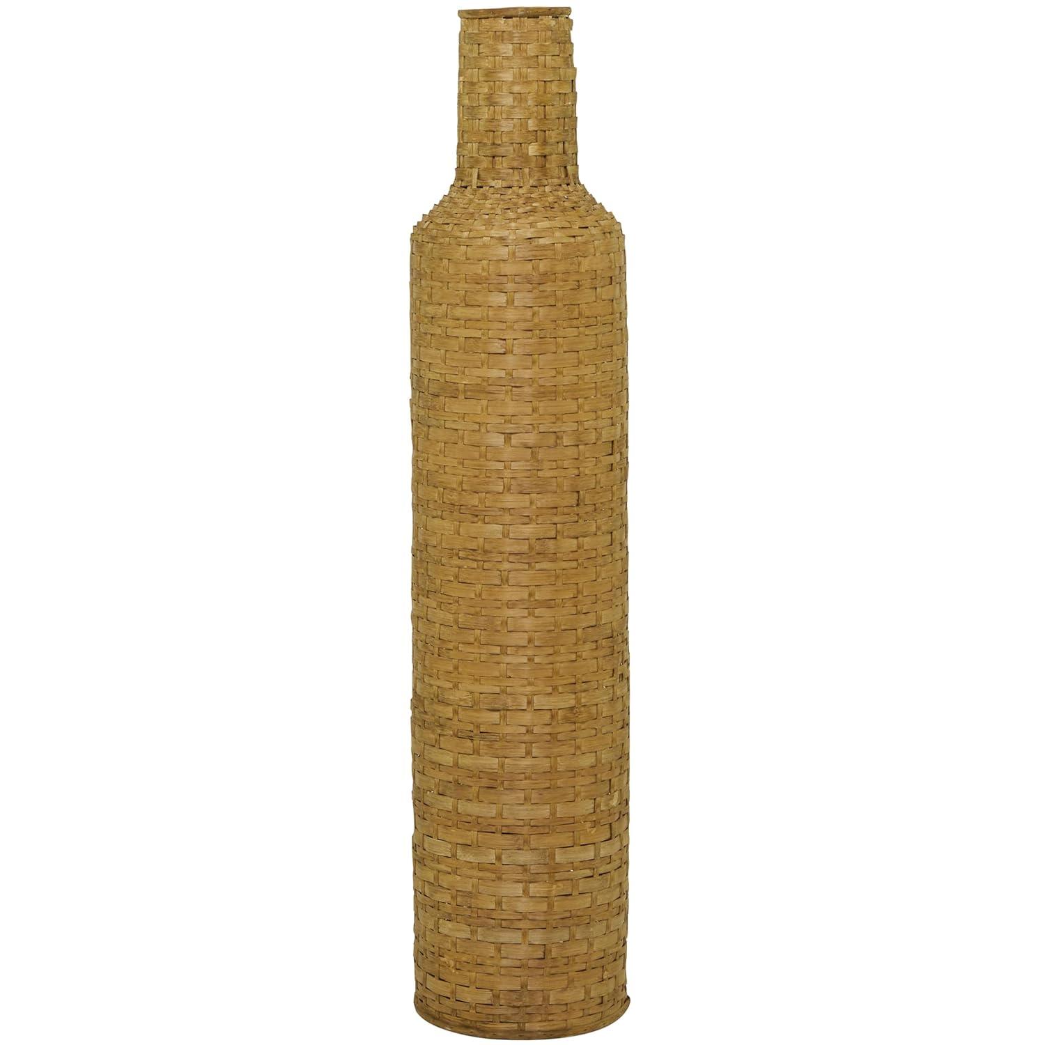Studio 350 Intricately Woven Tall Bamboo Wood Floor Vase  - White or Brown Brown - 9"W, 39"H
