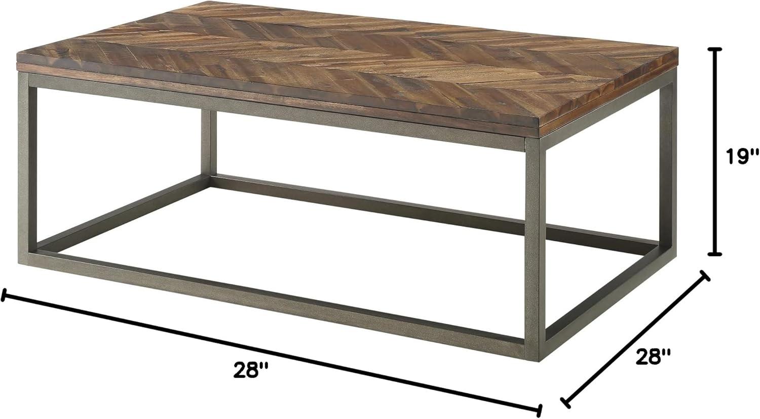 Lorenza Cocktail Metal Table Brown - Steve Silver Co.: Acacia Wood, Herringbone Pattern, Vintage Nickel Base