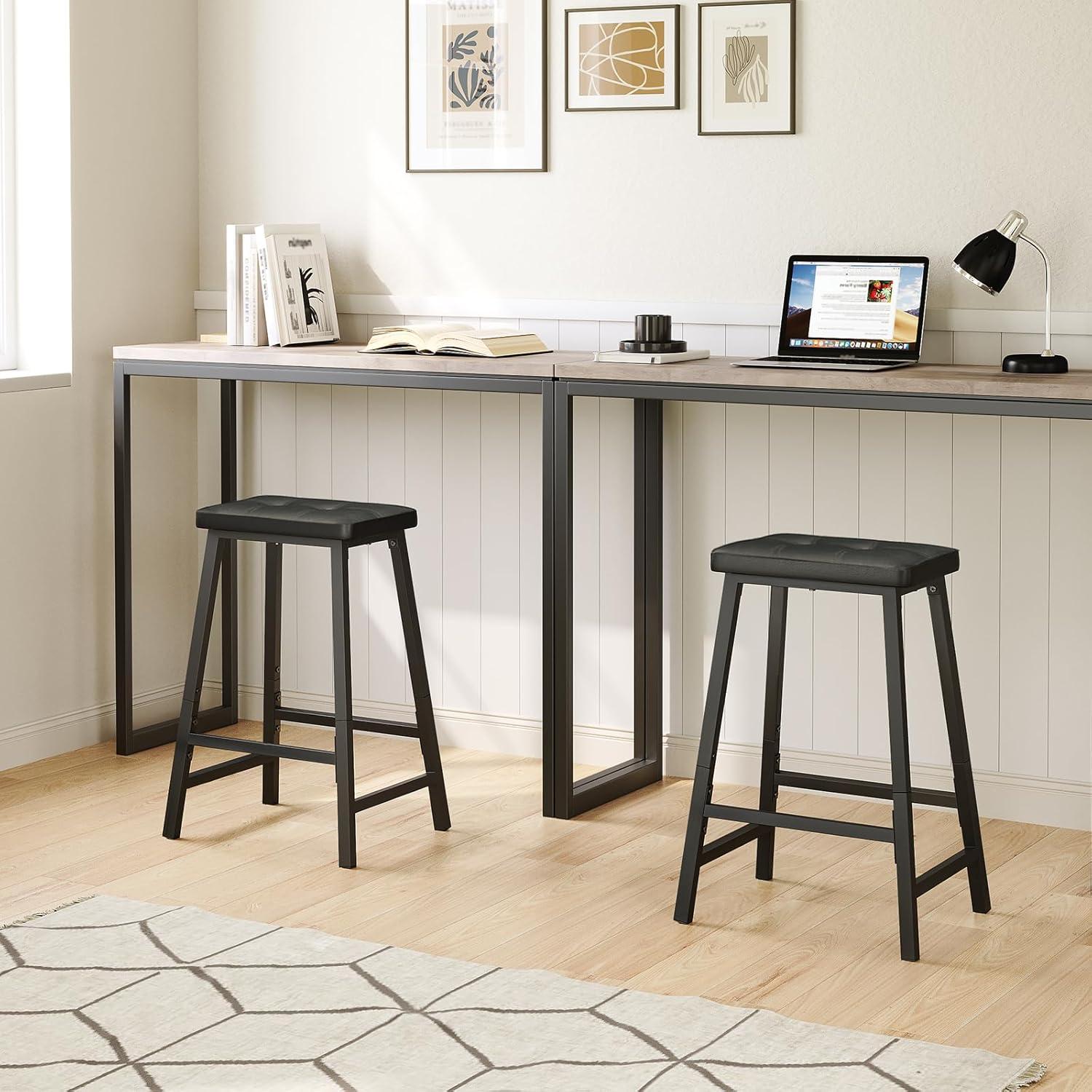 Black Faux Leather Saddle Style Counter Stools, Set of 2