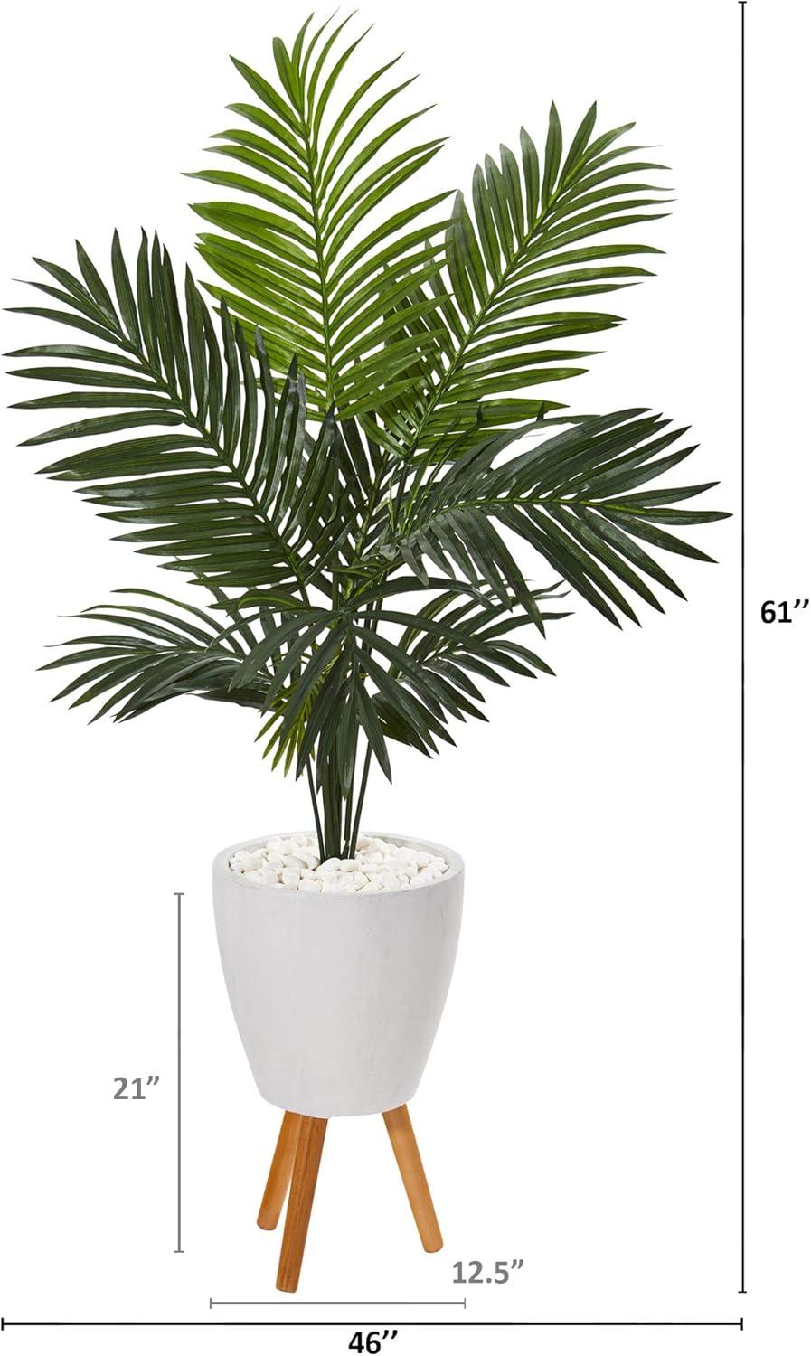 Nearly Natural 61-in Paradise Palm Artificial Tree in White Planter with Stand