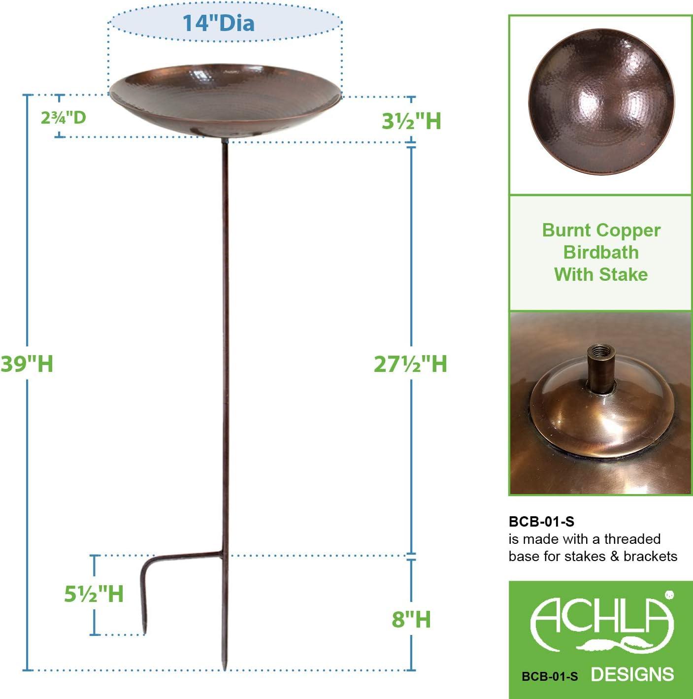 Antique Copper Hammered Birdbath with Metal Stake