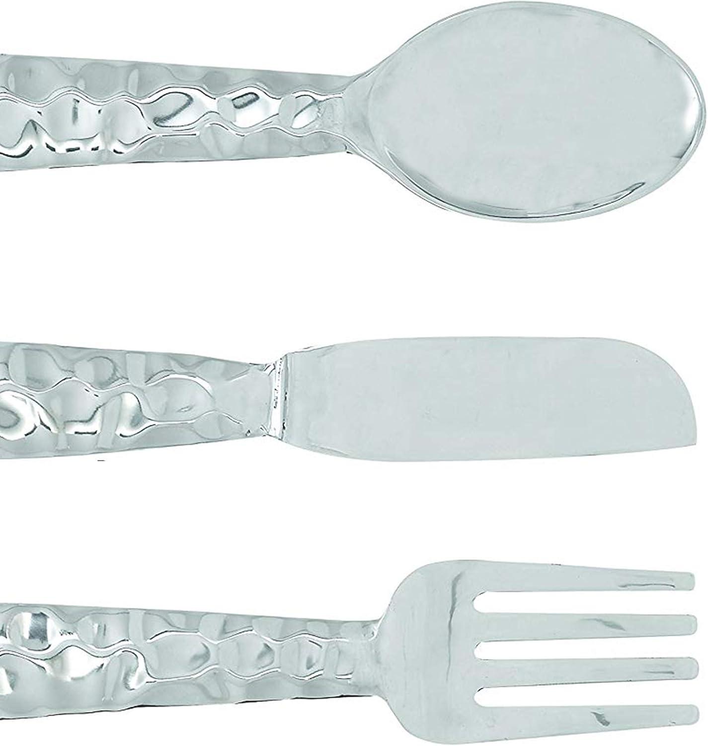 Benzara Artistic Cutlery Wall Decor In Aluminum, Set of Three, Silver