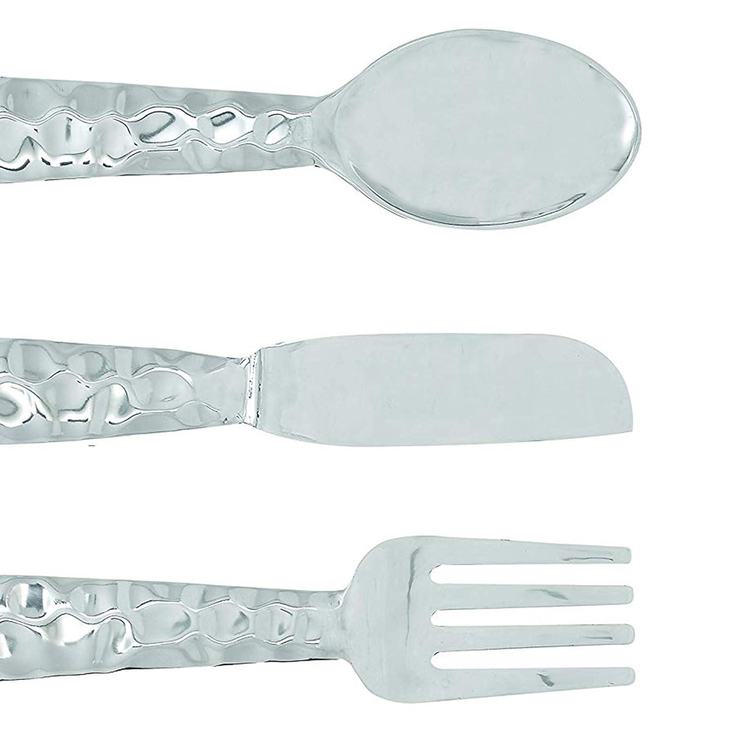 Benzara Artistic Cutlery Wall Decor In Aluminum, Set of Three, Silver