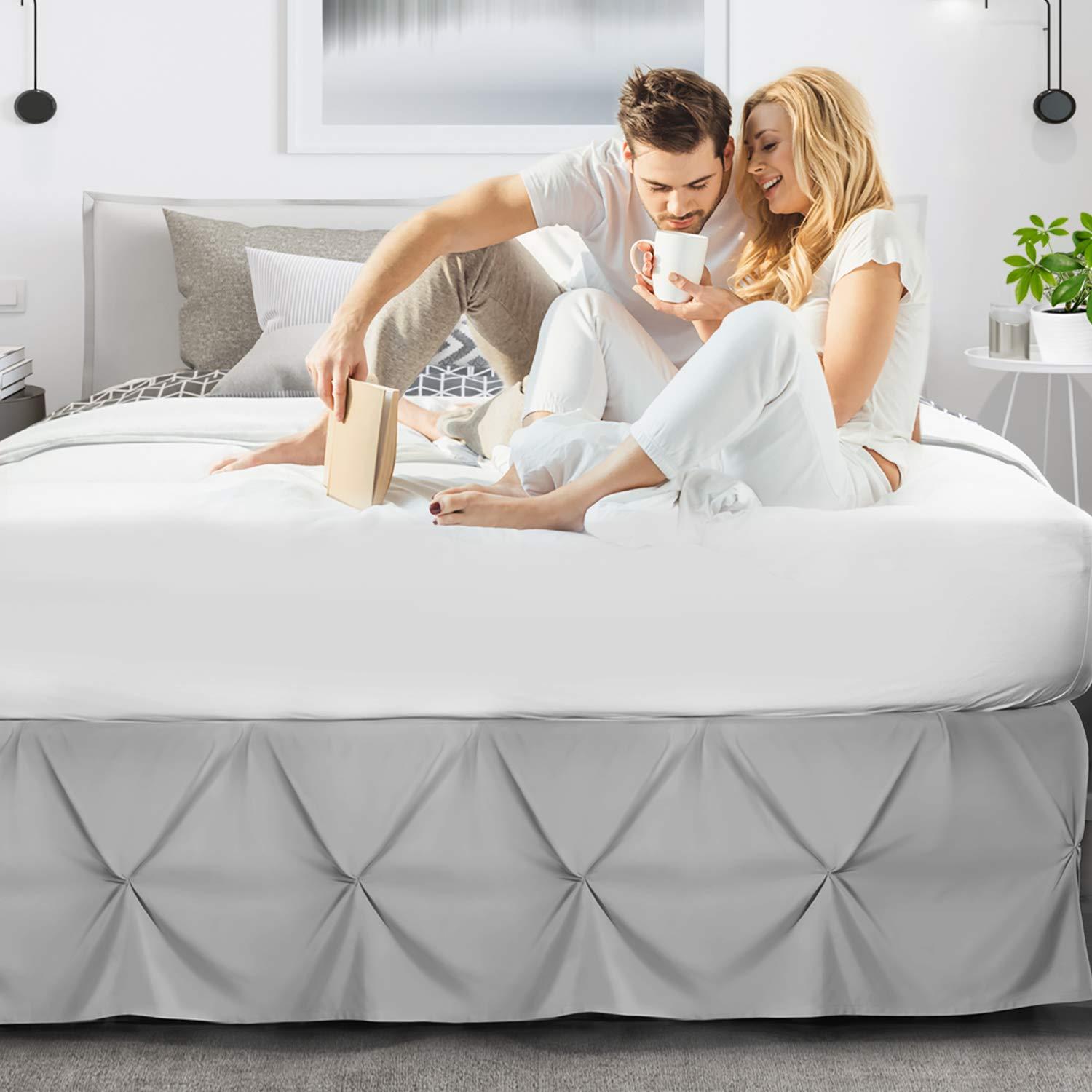 Nestl Light Grey Bed Skirt Queen Size, Pinch Pleat Queen Bed Skirt, 14" Inch Drop Queen Bedskirt, Hotel Quality Light Grey Bed Skirts, Microfiber Bedskirt for Queen Bed, Light Grey Queen Bed Skirt