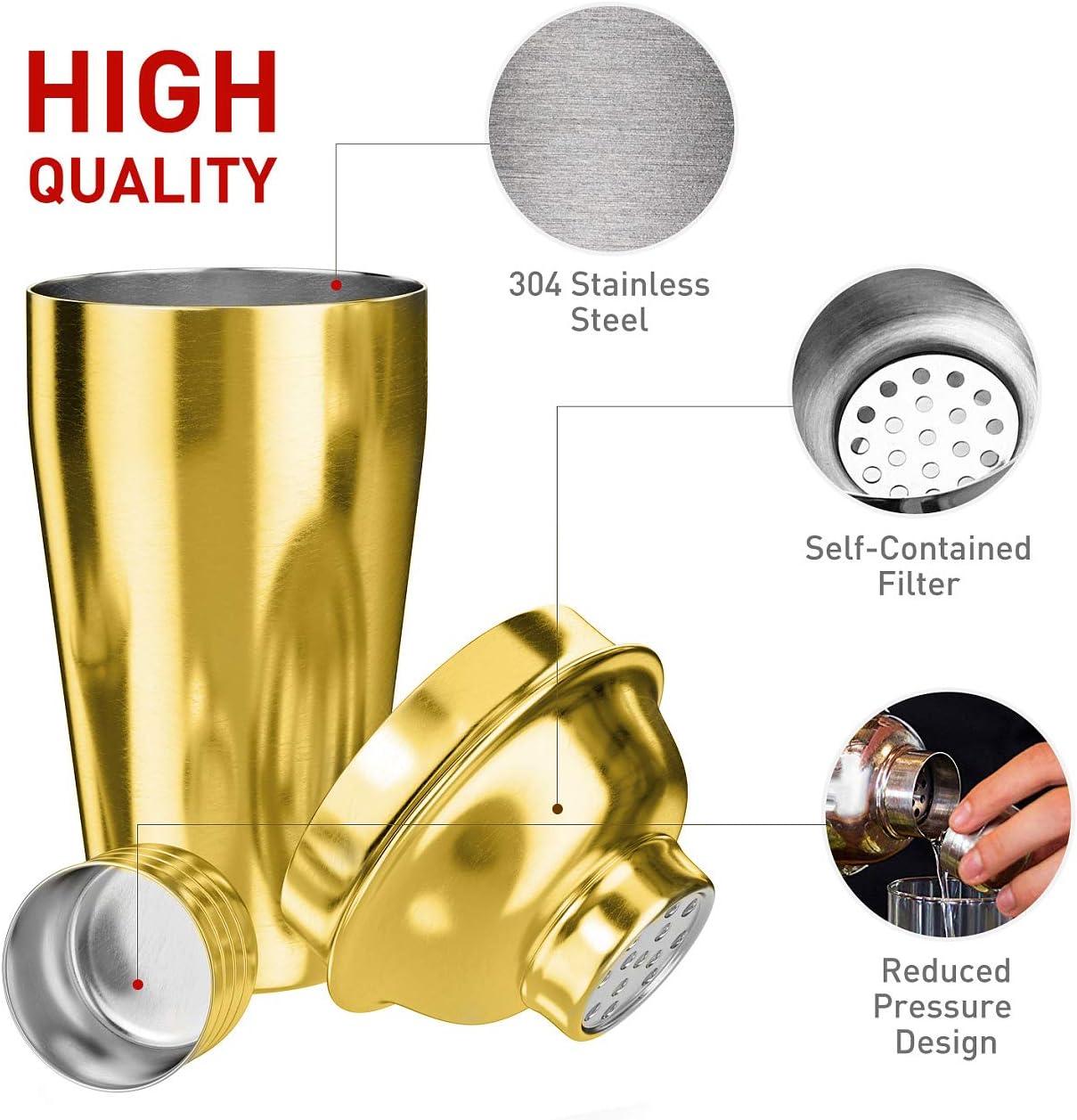 Soing Gold 24-Piece Cocktail Shaker Set,Perfect Home Bartending Kit for Drink Mixing,Stainless Steel Bar Tools with Stand,Velvet Carry Bag & Recipes Included