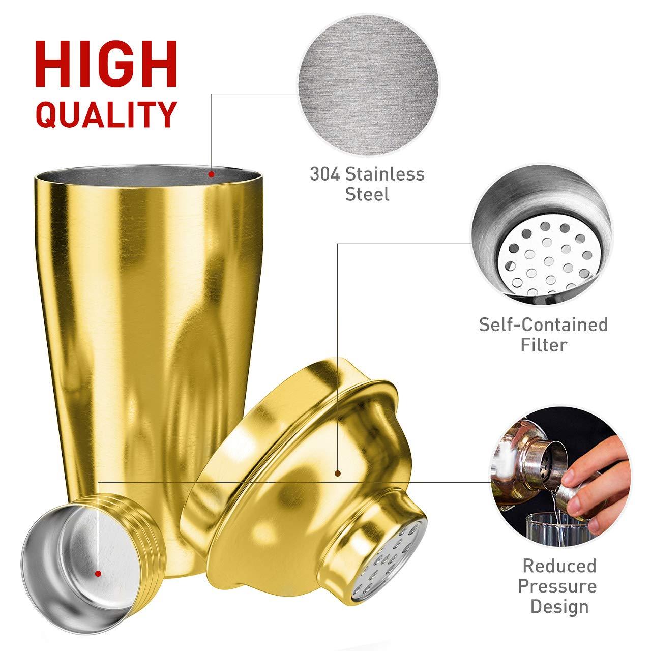Soing Gold 24-Piece Cocktail Shaker Set,Perfect Home Bartending Kit for Drink Mixing,Stainless Steel Bar Tools with Stand,Velvet Carry Bag & Recipes Included