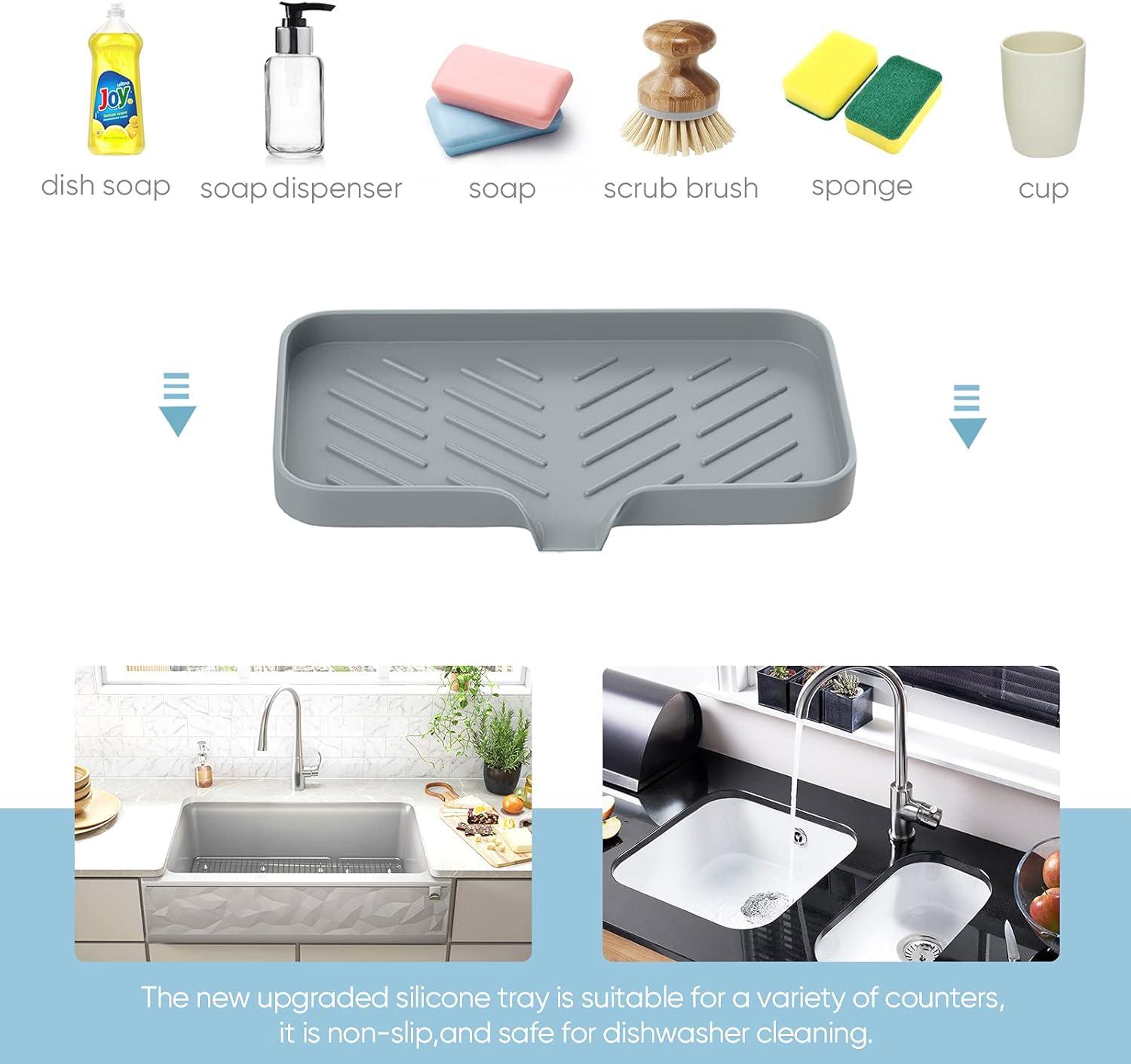 Estbridge Kitchen Soap Tray Sink Tray Silicone Soap Dish Sponge Holder for Kitchen Sink Organizer
