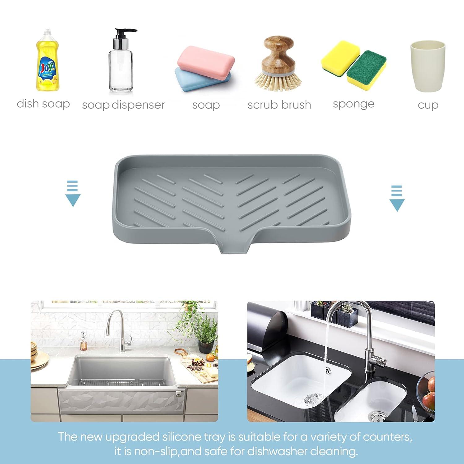 Estbridge Kitchen Soap Tray Sink Tray Silicone Soap Dish Sponge Holder for Kitchen Sink Organizer